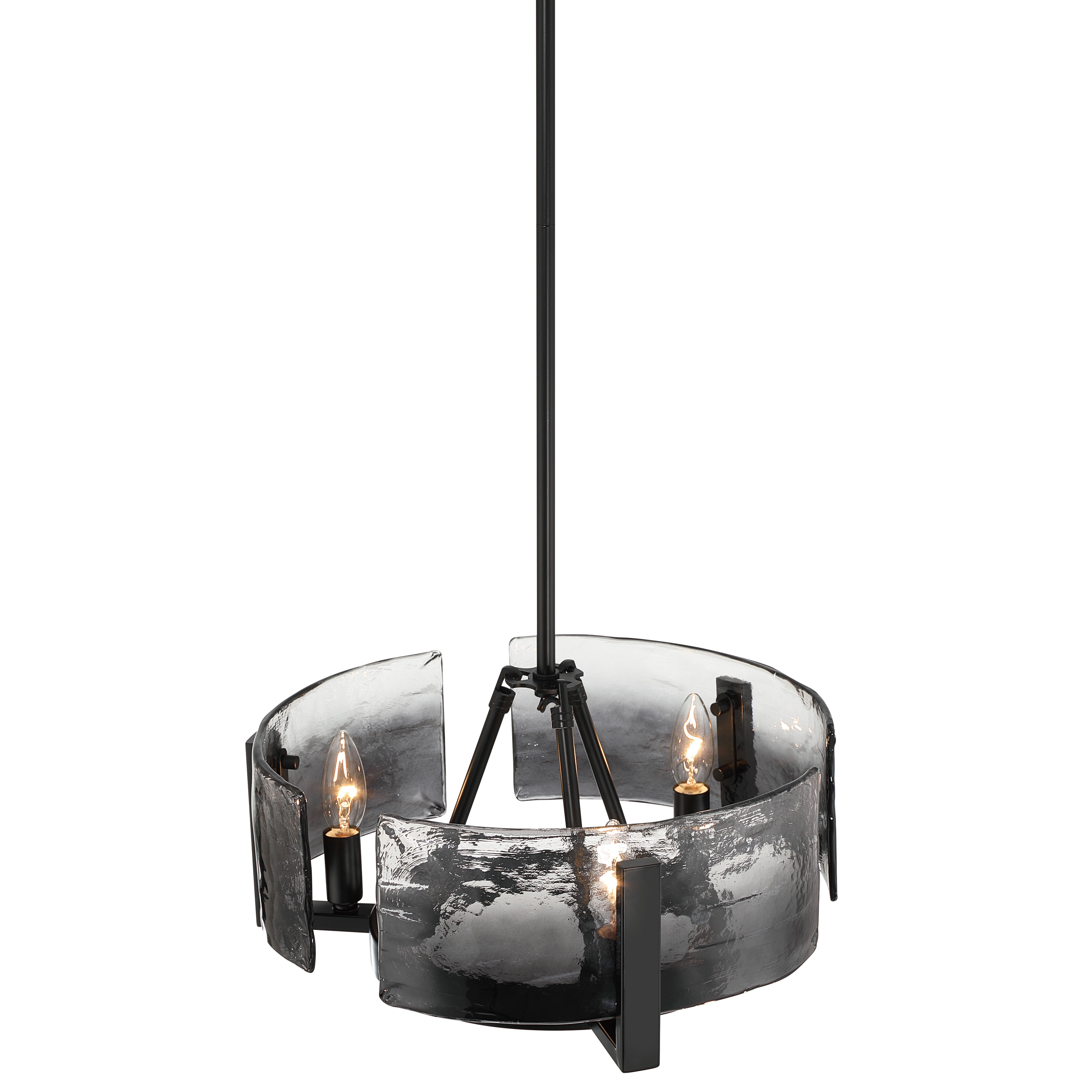 Aenon 3-light Chandelier in Matte Black with Smokey Water Glass - - Golden Lighting