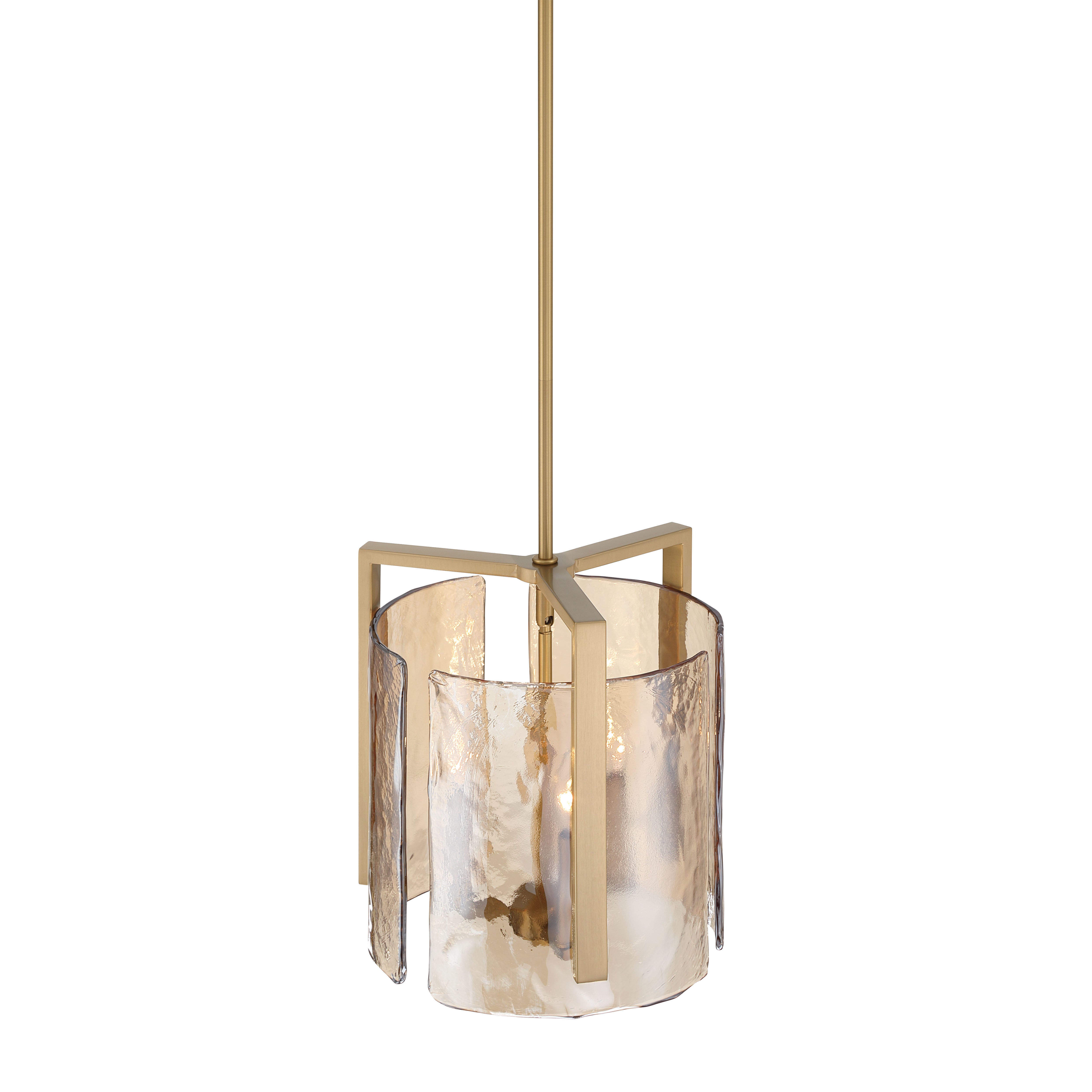 Aenon 3-light Pendant in Brushed Champagne Brass with Amber Water Glass - - Golden Lighting