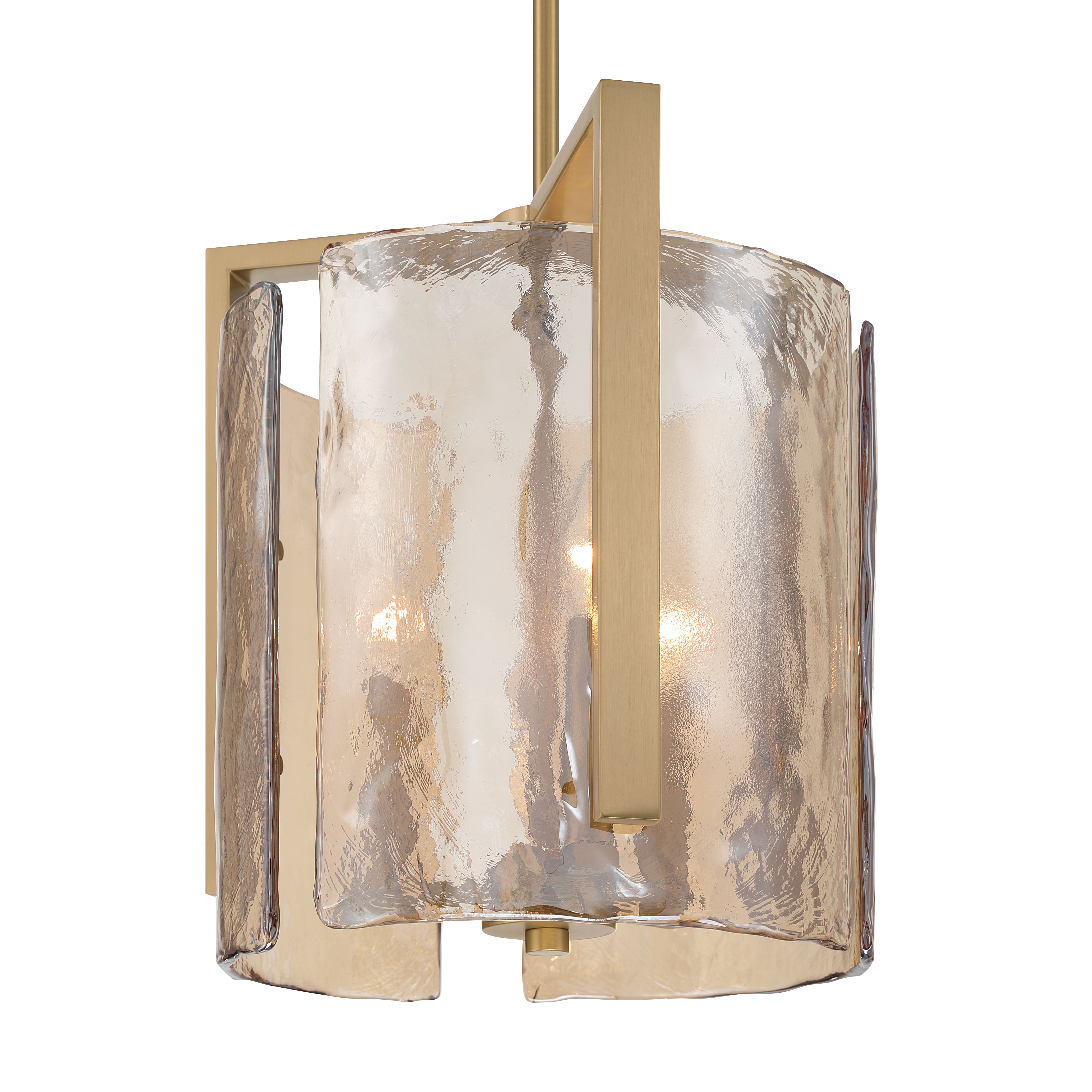 Aenon 3-light Pendant in Brushed Champagne Brass with Amber Water Glass - - Golden Lighting