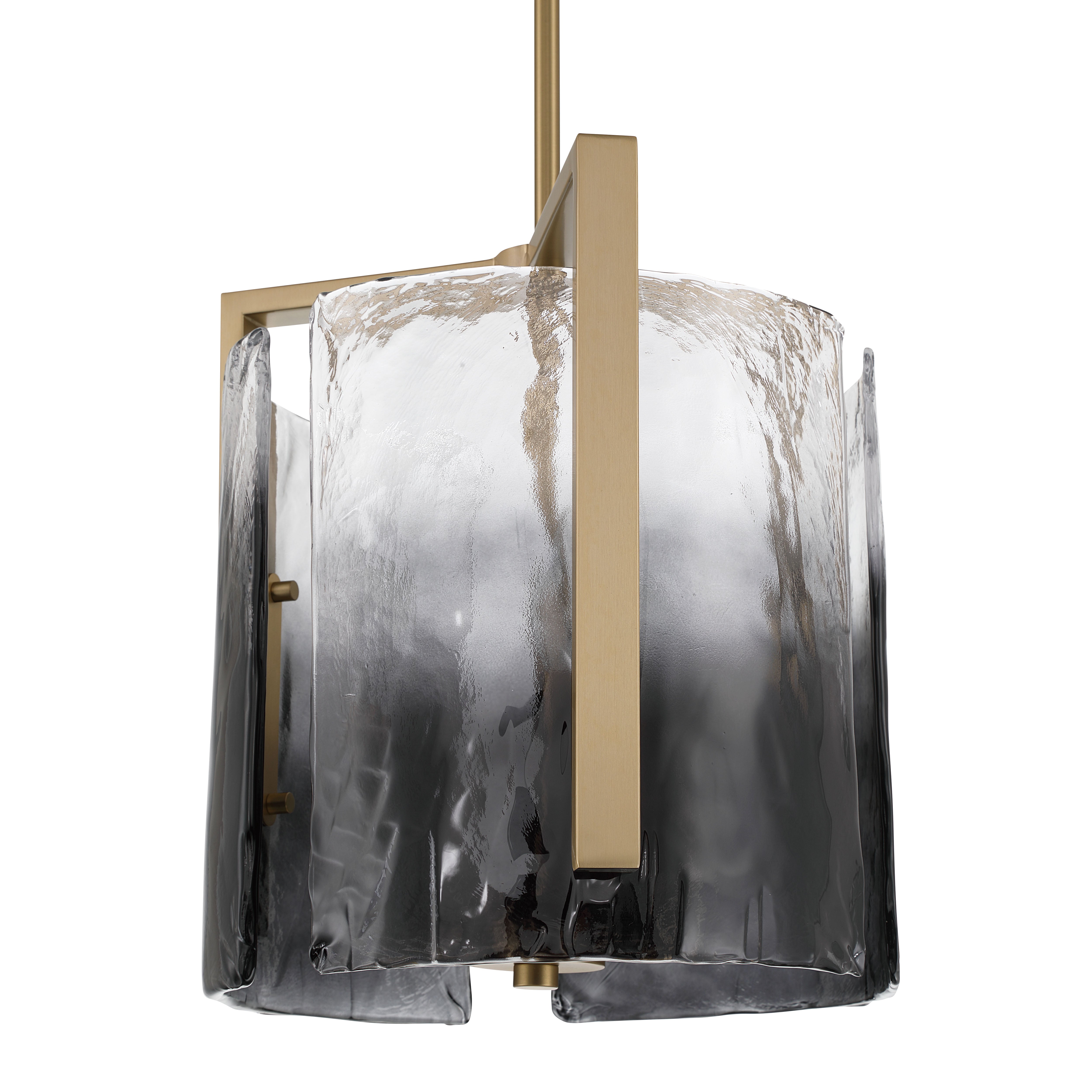 Aenon 3-light Pendant in Brushed Champagne Brass with Smokey Water Glass - - Golden Lighting