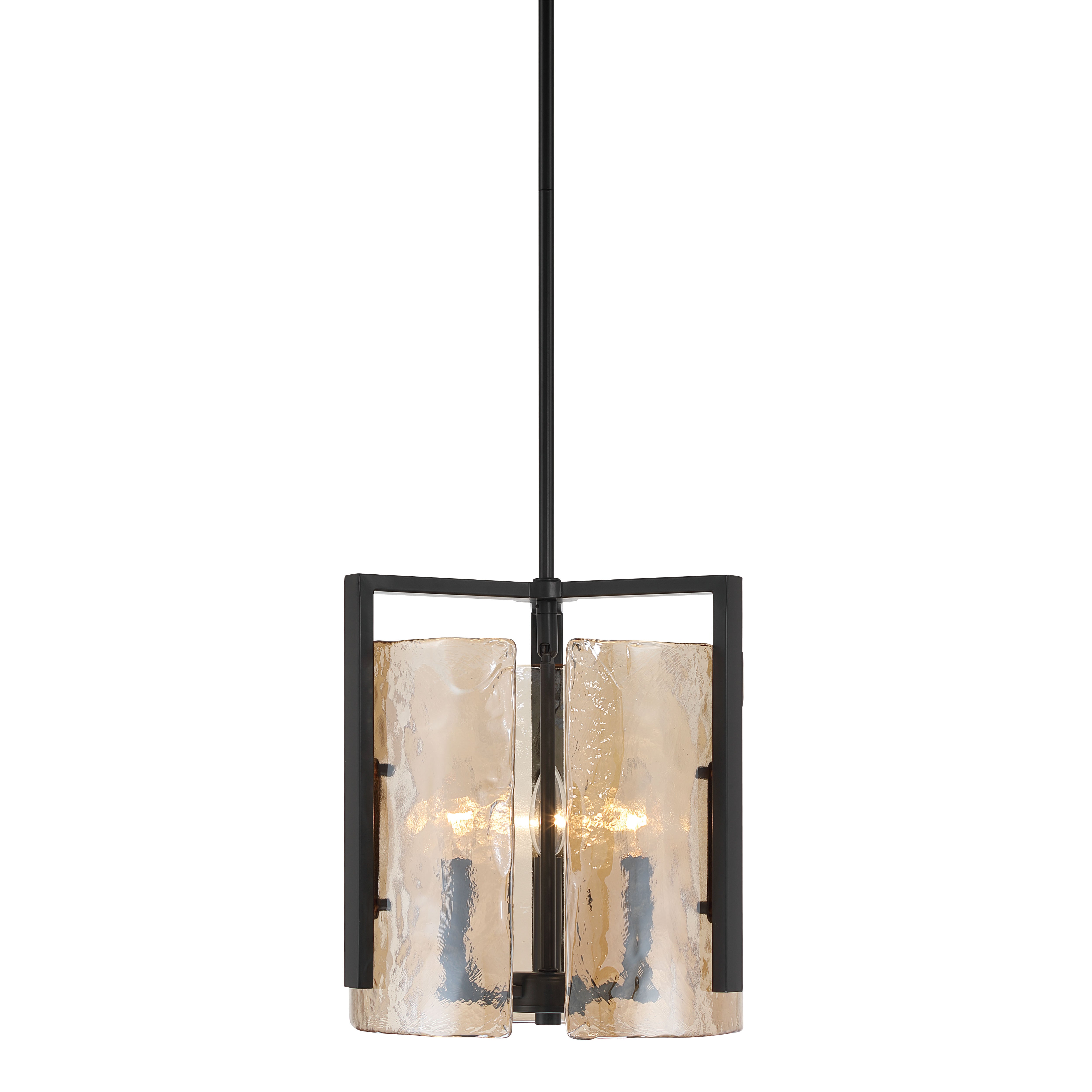 Aenon 3-light Pendant in Matte Black with Amber Water Glass - - Golden Lighting