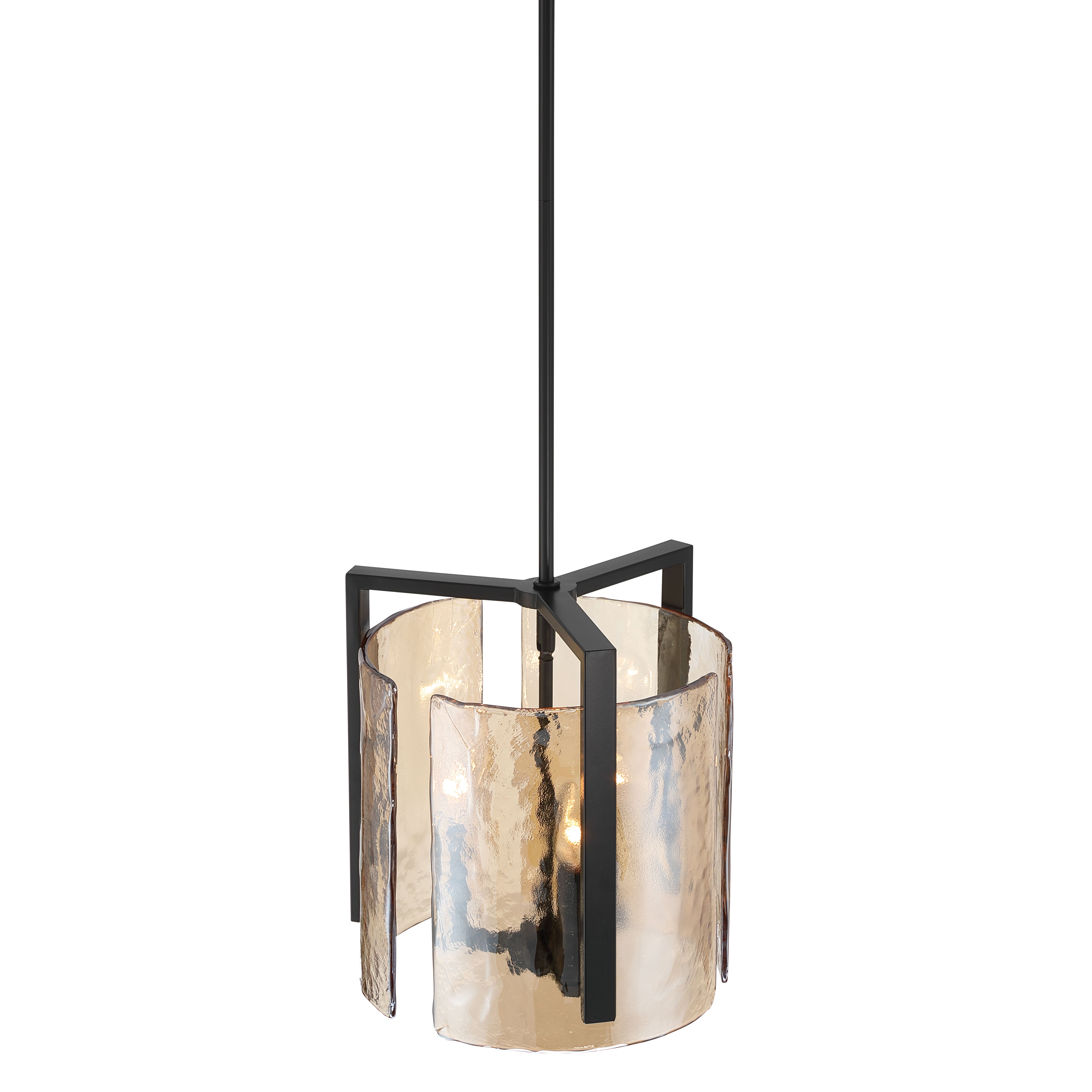 Aenon 3-light Pendant in Matte Black with Amber Water Glass - - Golden Lighting