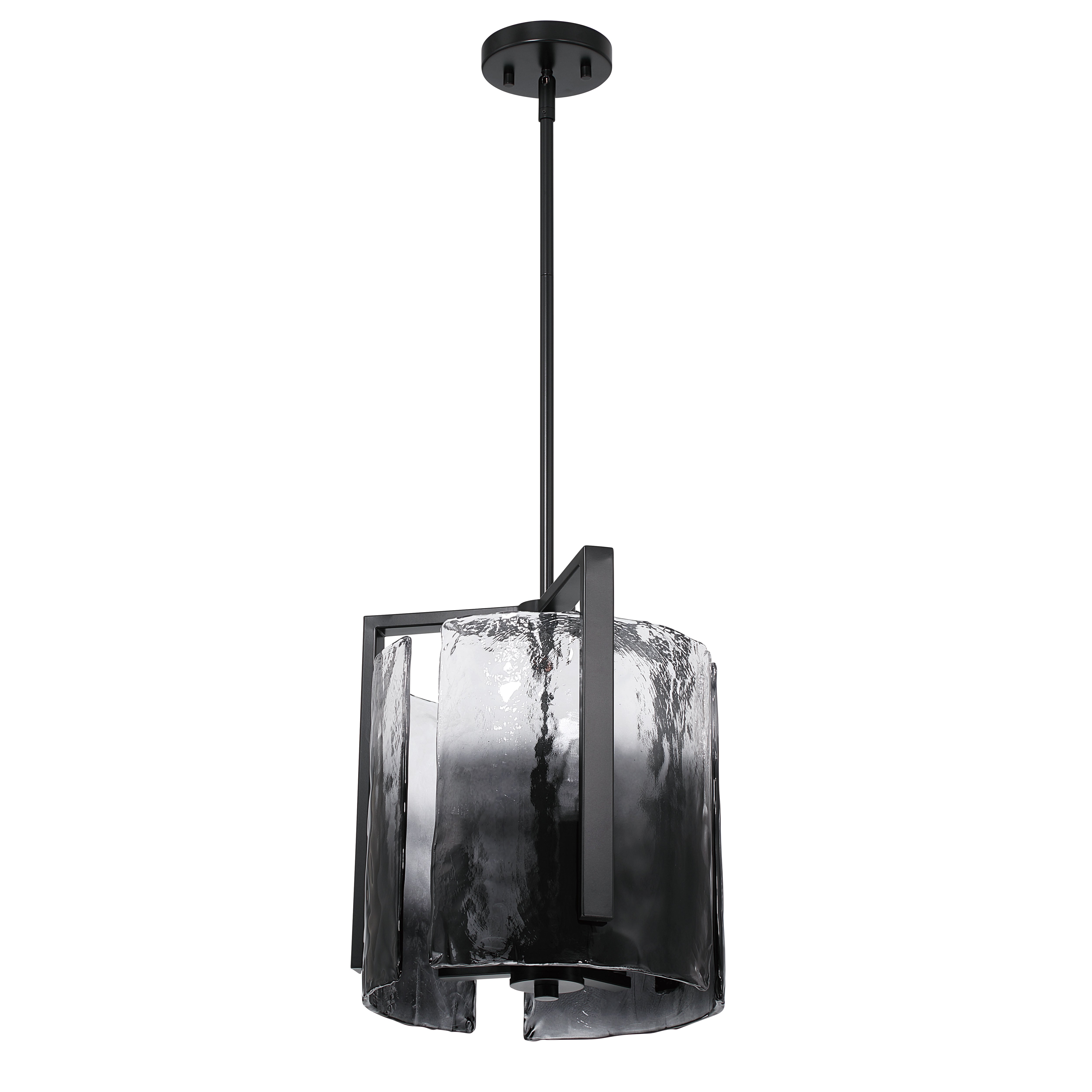Aenon 3-light Pendant in Matte Black with Smokey Water Glass - - Golden Lighting