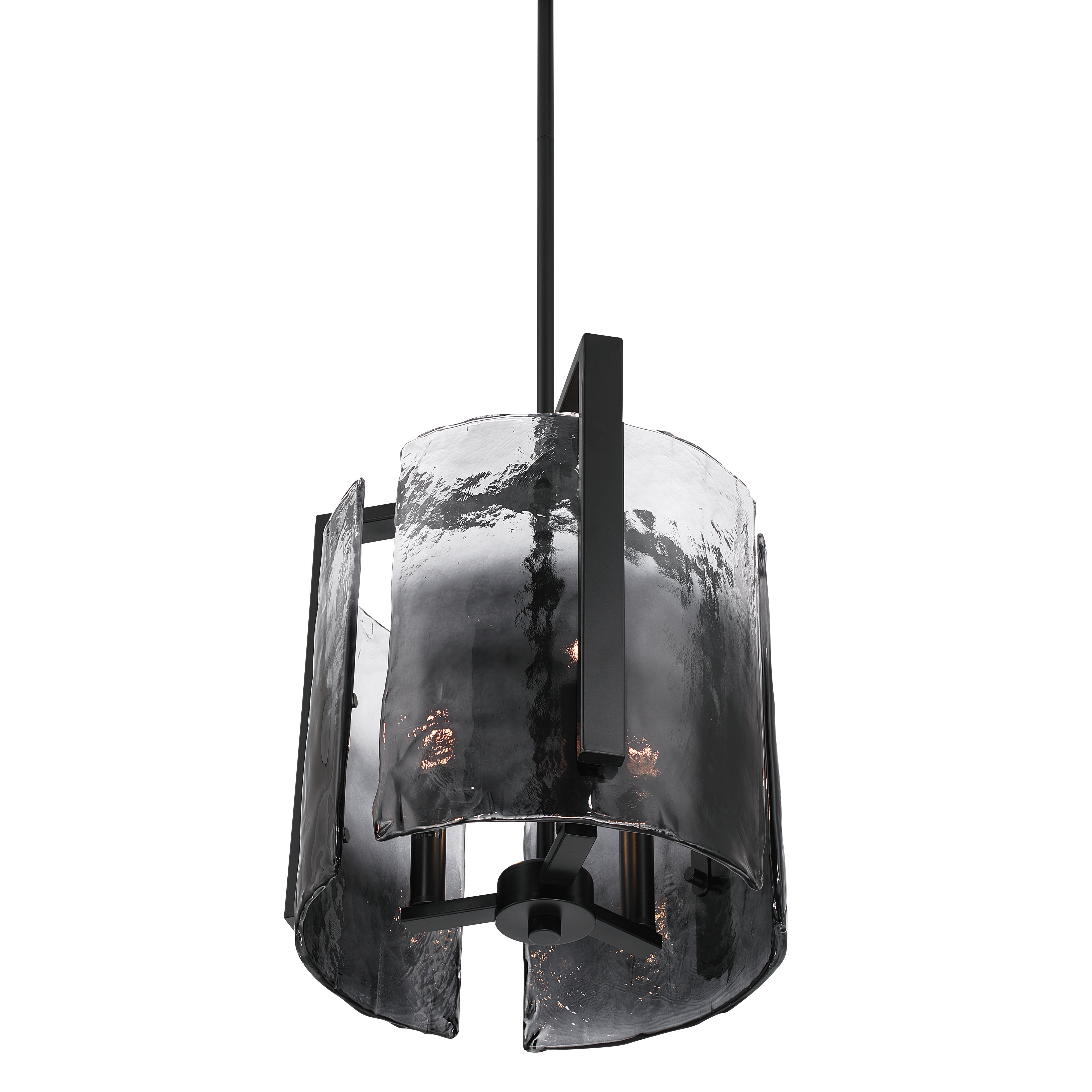 Aenon 3-light Pendant in Matte Black with Smokey Water Glass - - Golden Lighting