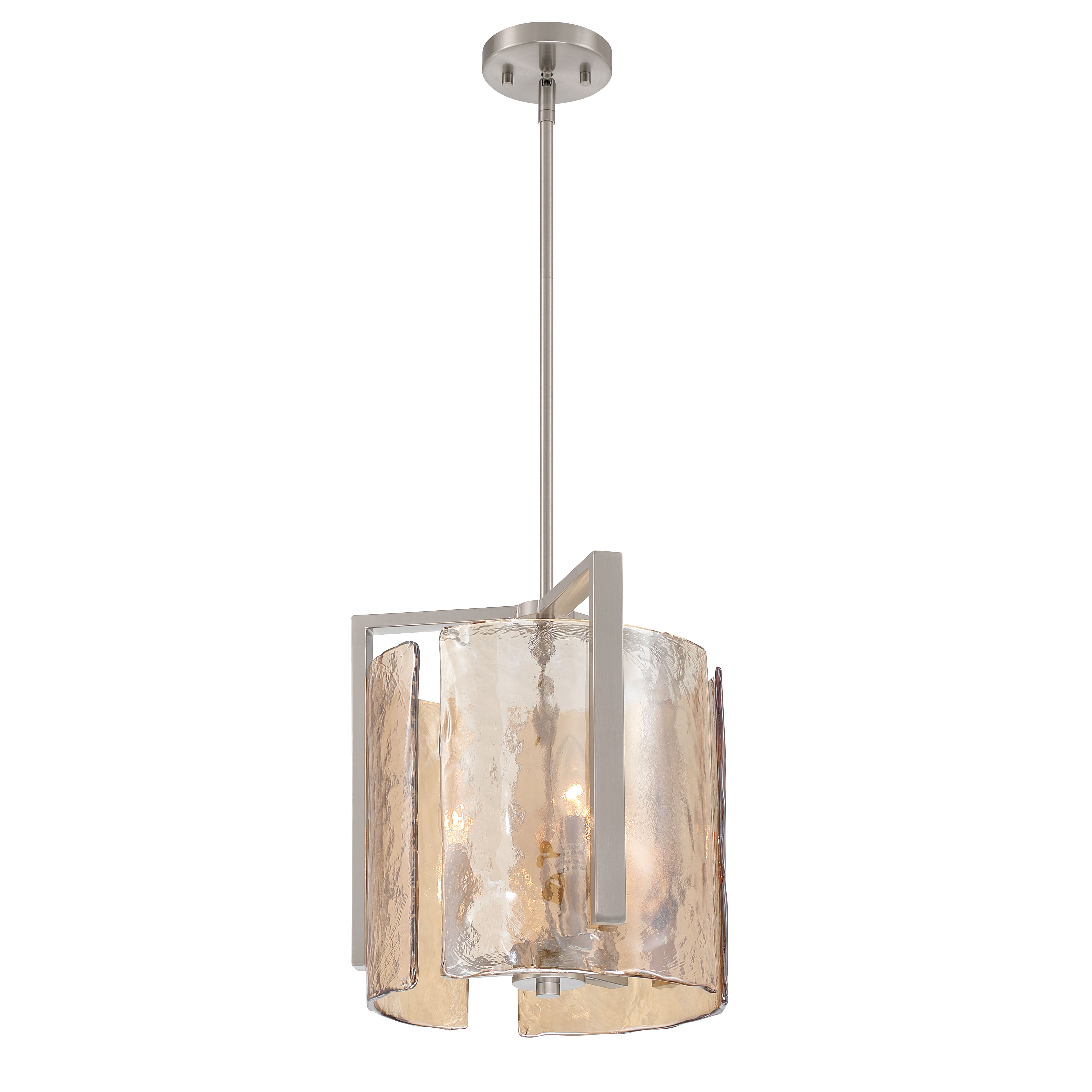 Aenon 3-light Pendant in Pewter with Amber Water Glass - - Golden Lighting