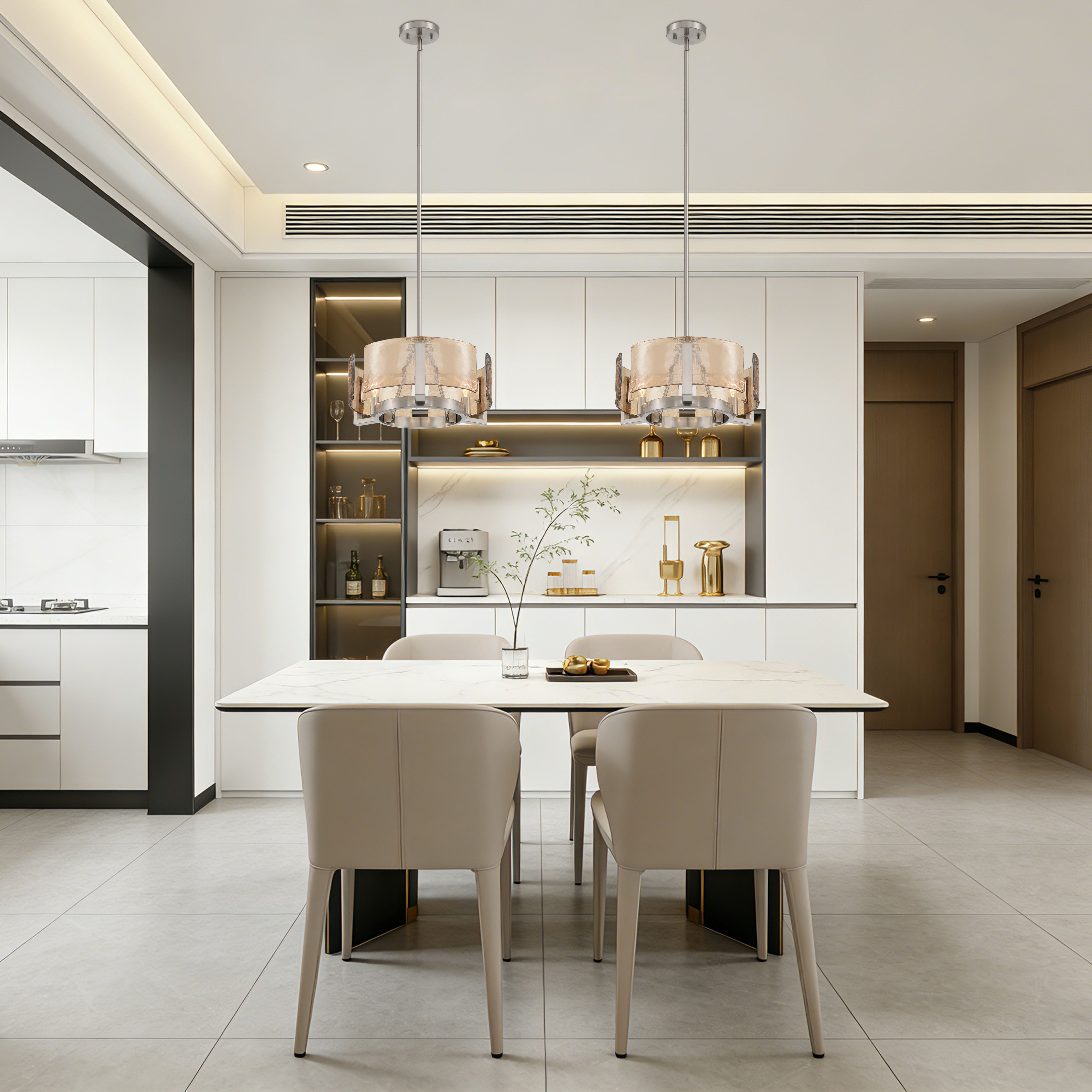 Aenon 3-light Chandelier in Pewter with Amber Water Glass - - Golden Lighting