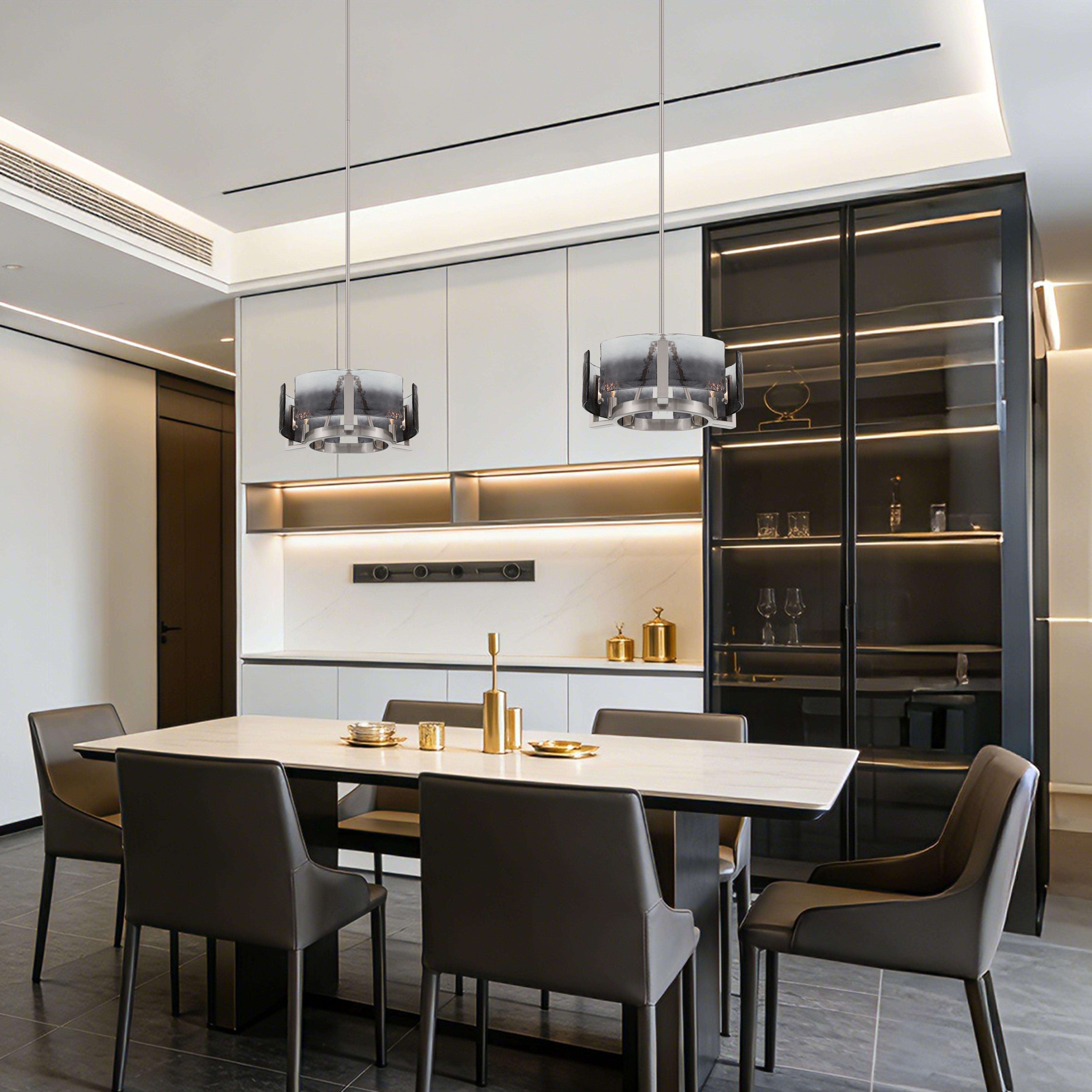 Aenon 3-light Chandelier in Pewter with Smokey Water Glass - - Golden Lighting