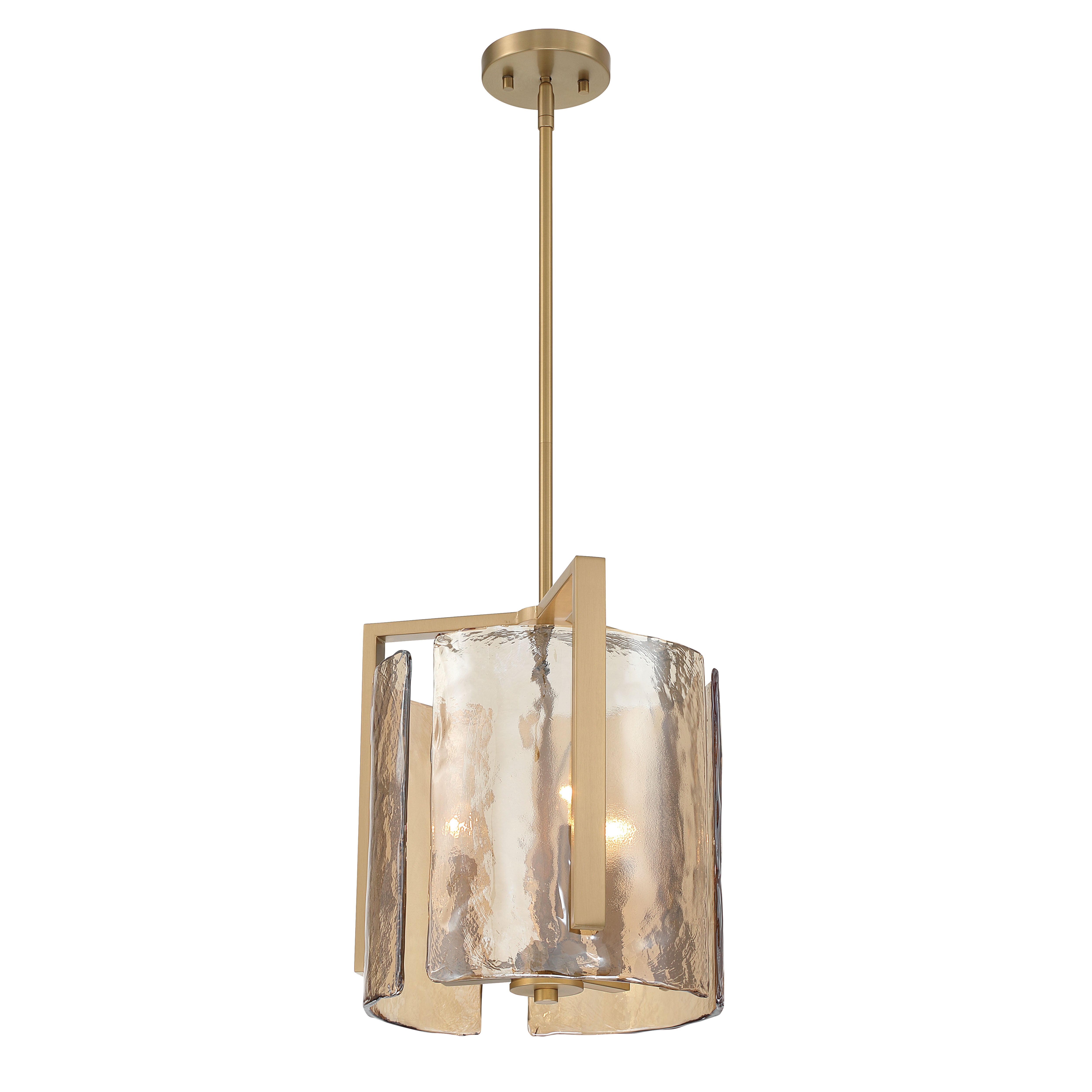 Yep by Golden Lighting Aenon 3-light Pendant in Brushed Champagne Brass with Amber Water Glass