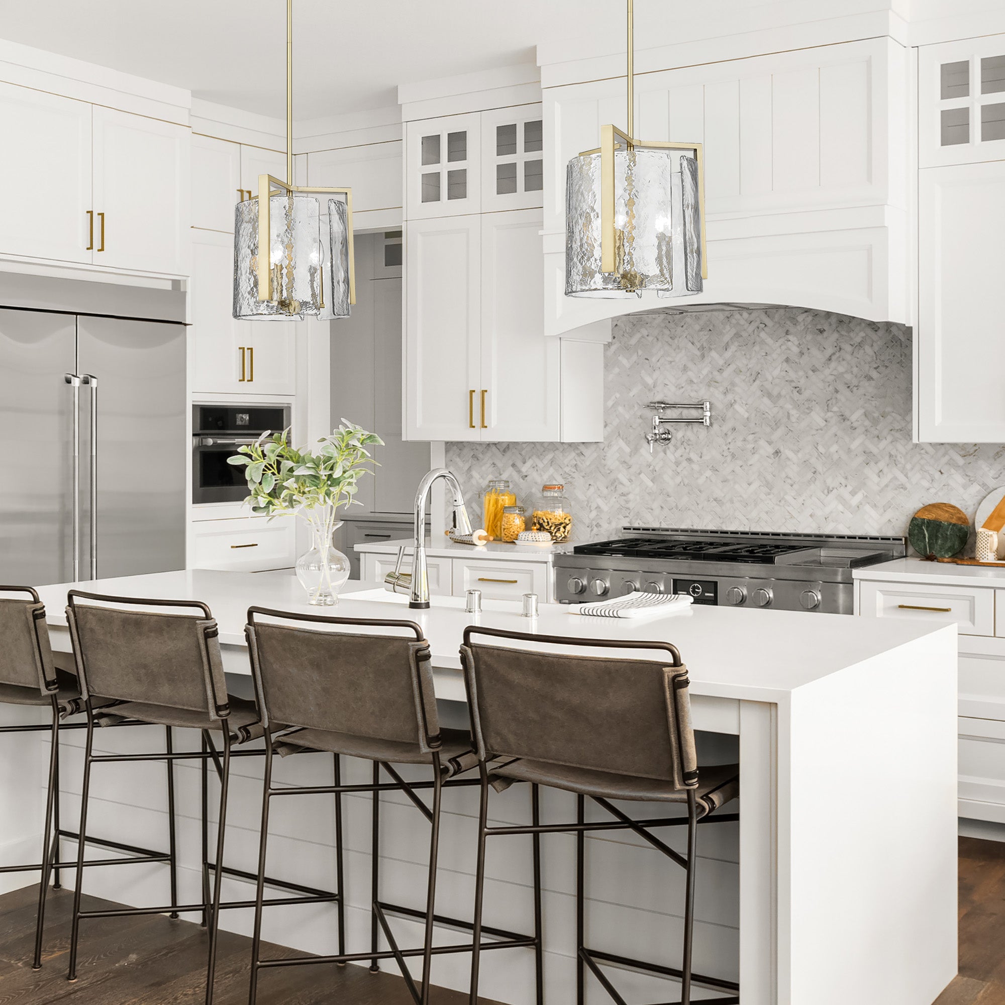 Aenon 3-light Pendant in Brushed Champagne Brass - - Golden Lighting
