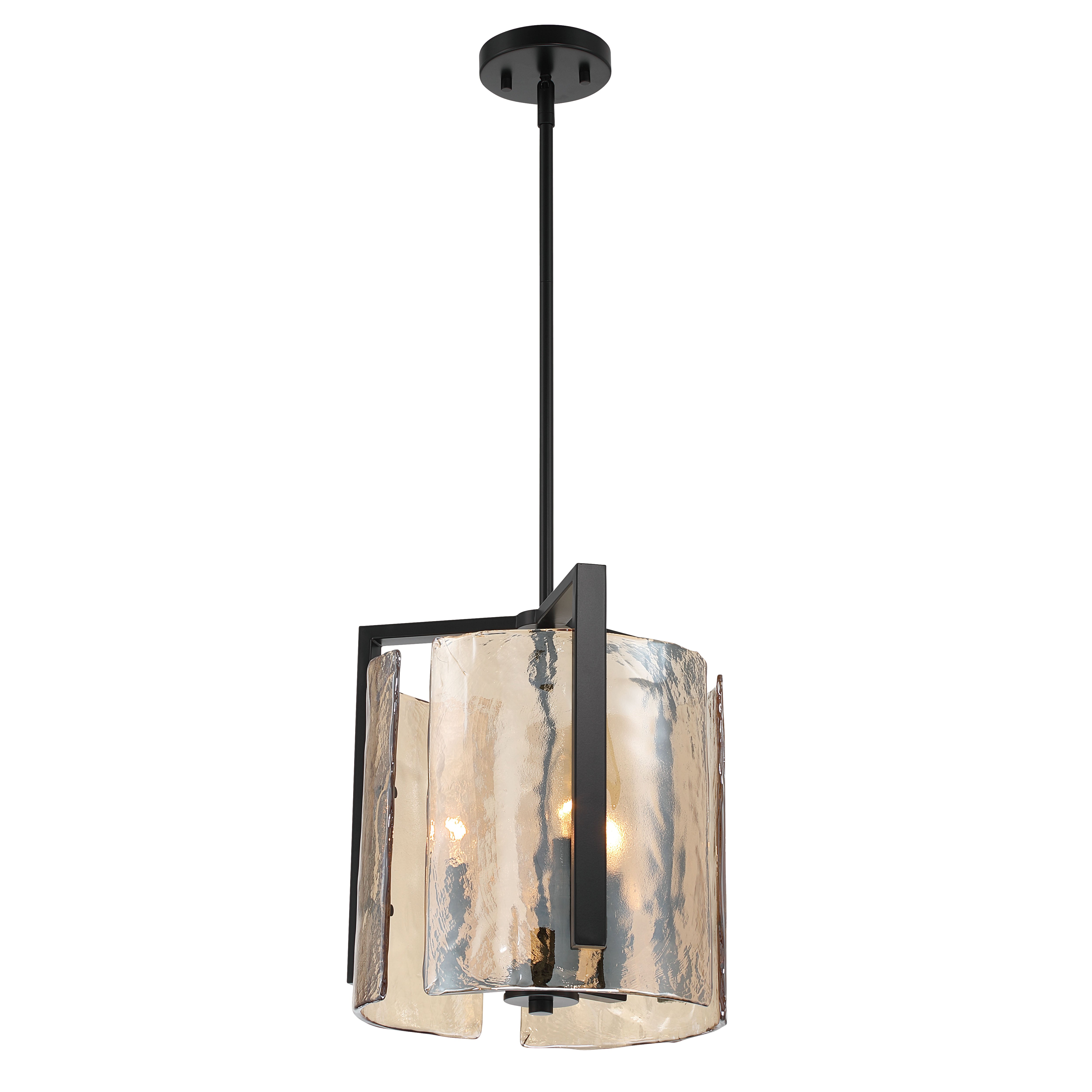 Yep by Golden Lighting Aenon 3-light Pendant in Matte Black with Amber Water Glass - - Golden Lighting
