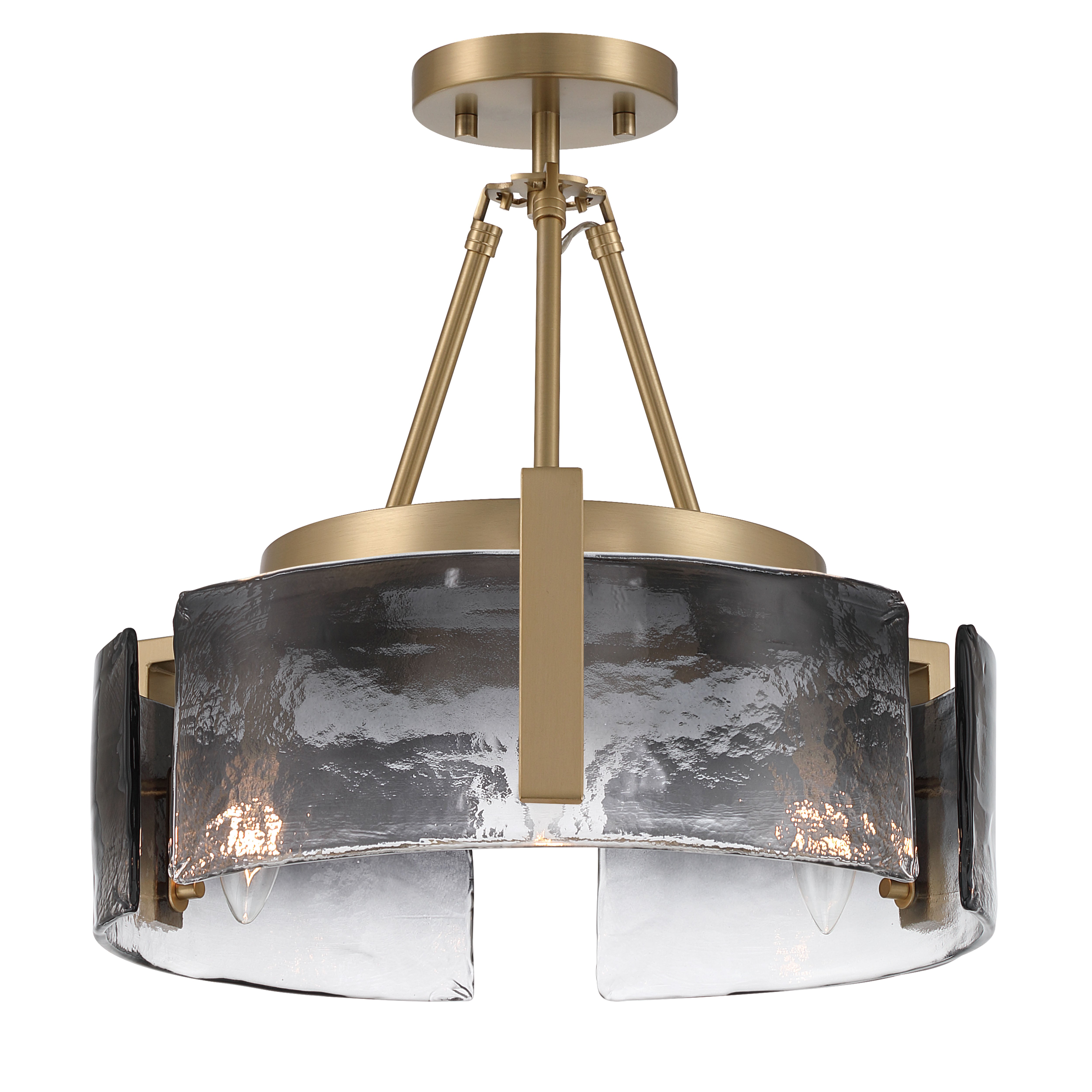 Aenon 3-light Semi-Flush Mount in Brushed Champagne Brass with Smokey Water Glass - - Golden Lighting