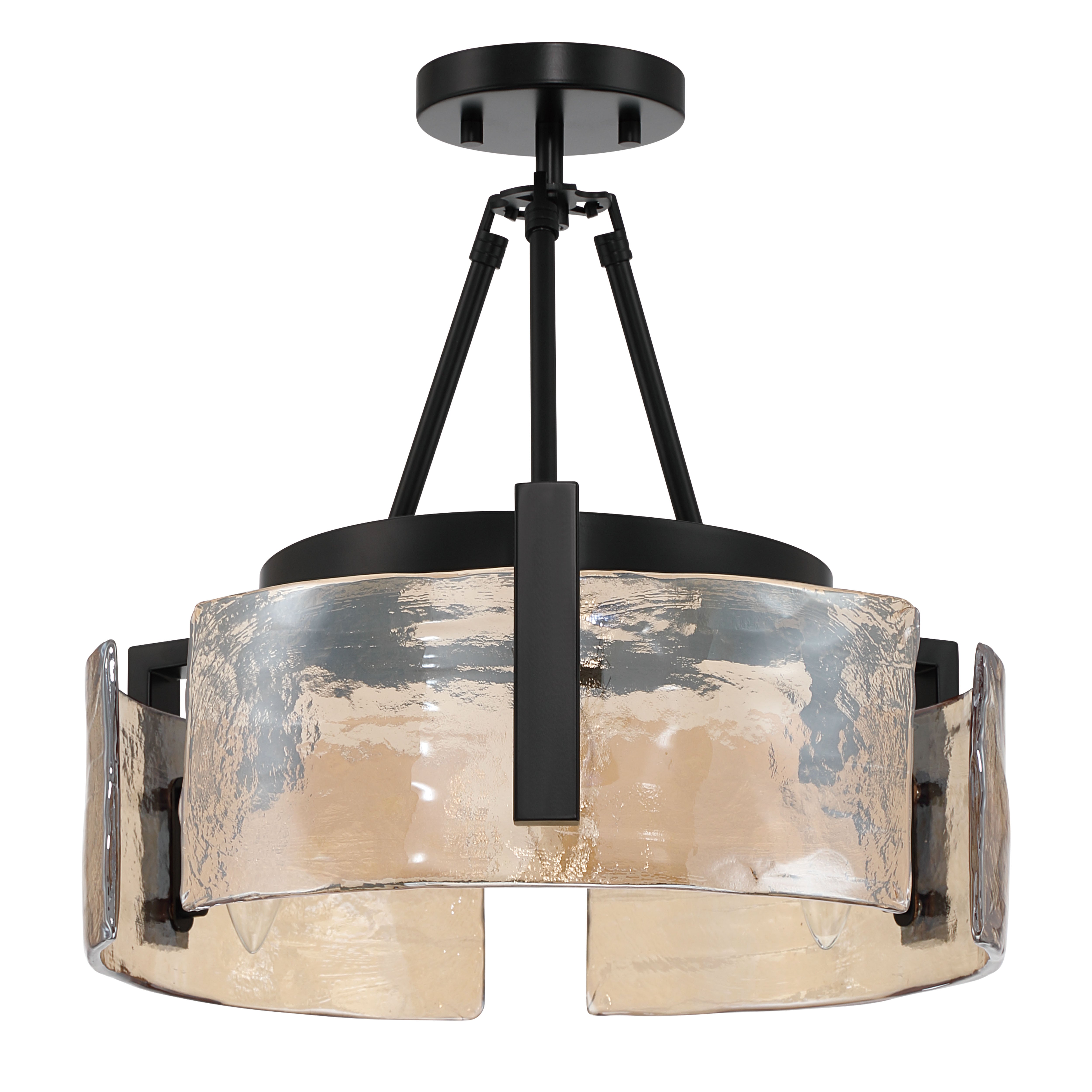 Aenon 3-light Semi-Flush Mount in Matte Black with Amber Water Glass - - Golden Lighting