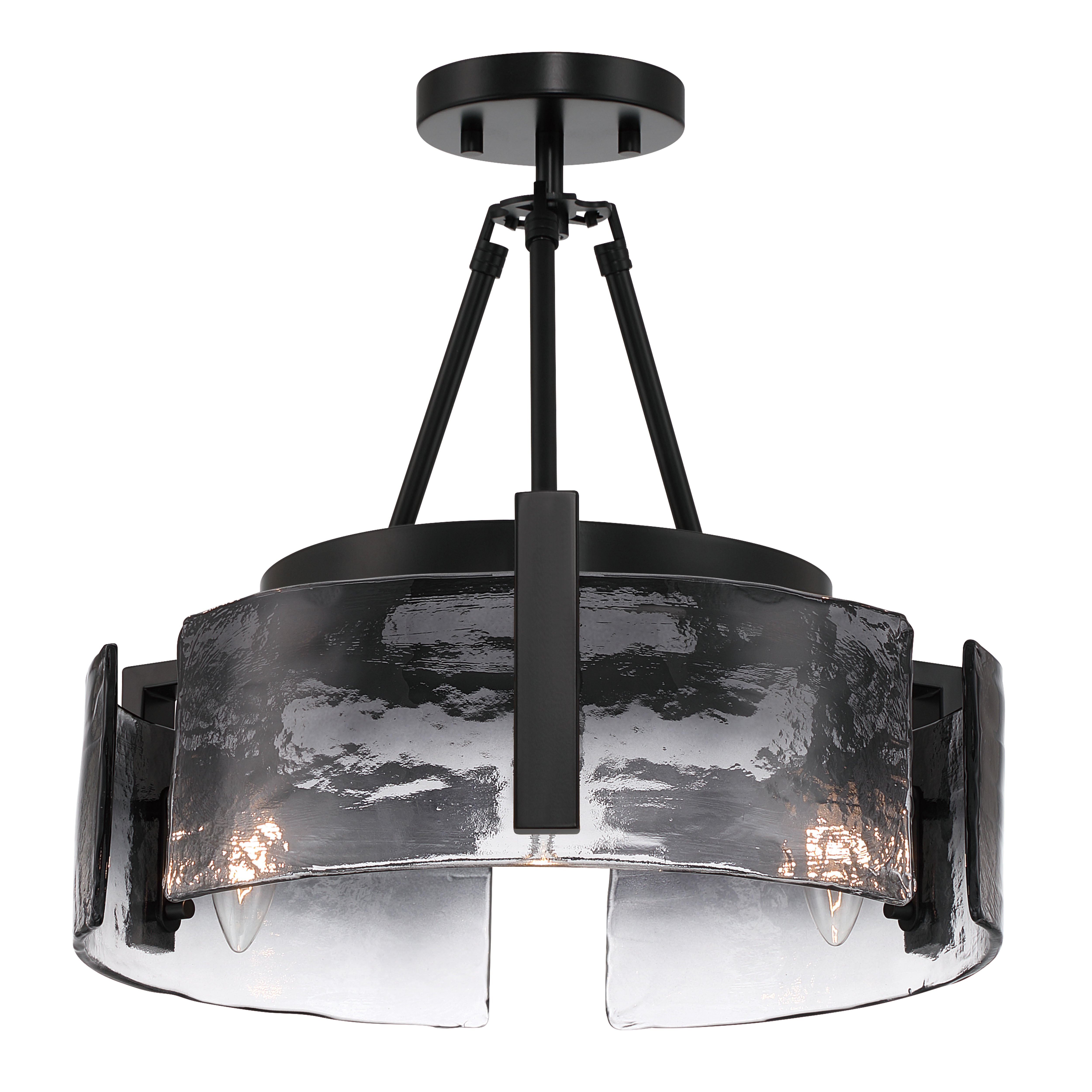 Aenon 3-light Semi-Flush Mount in Matte Black with Smokey Water Glass - - Golden Lighting