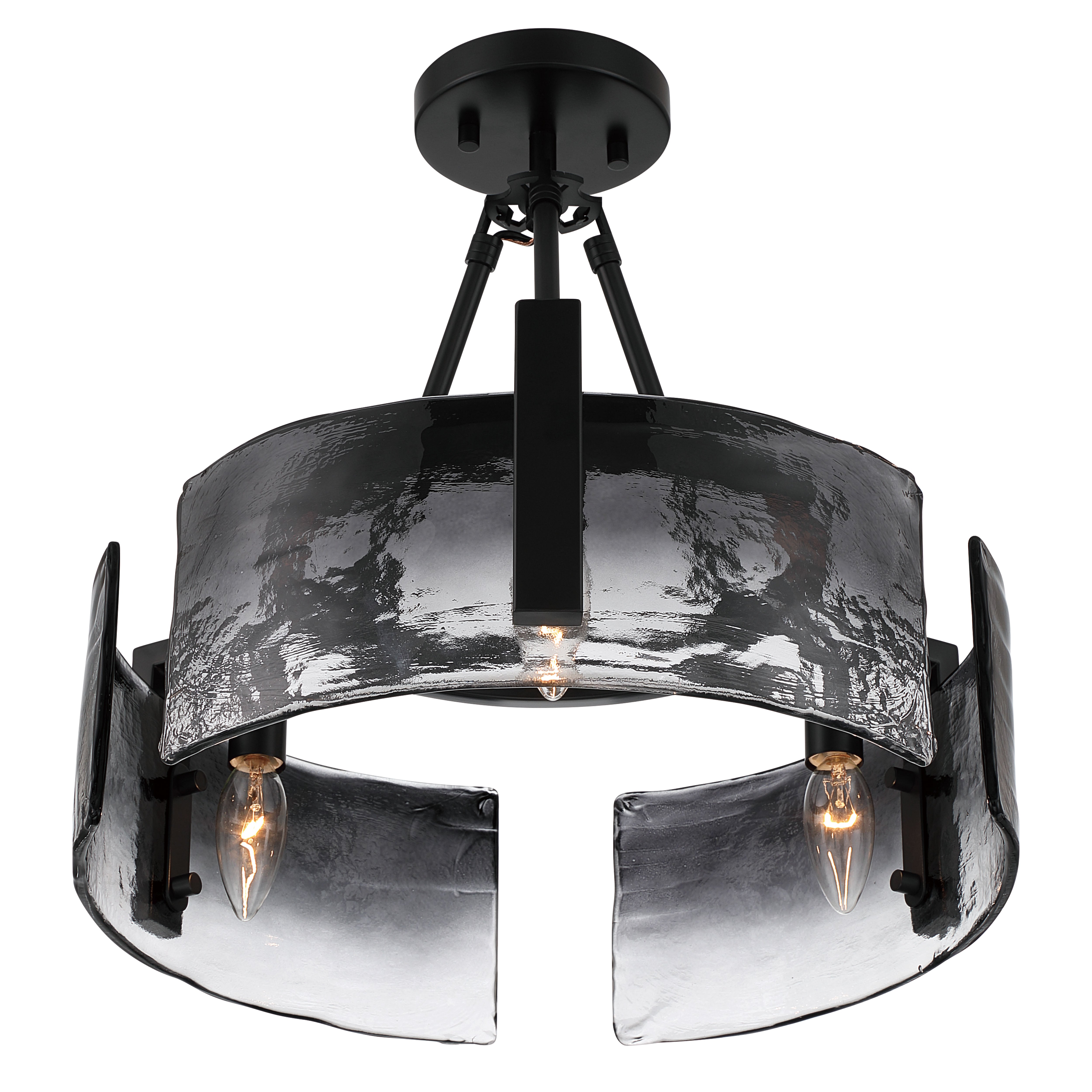 Aenon 3-light Semi-Flush Mount in Matte Black with Smokey Water Glass - - Golden Lighting
