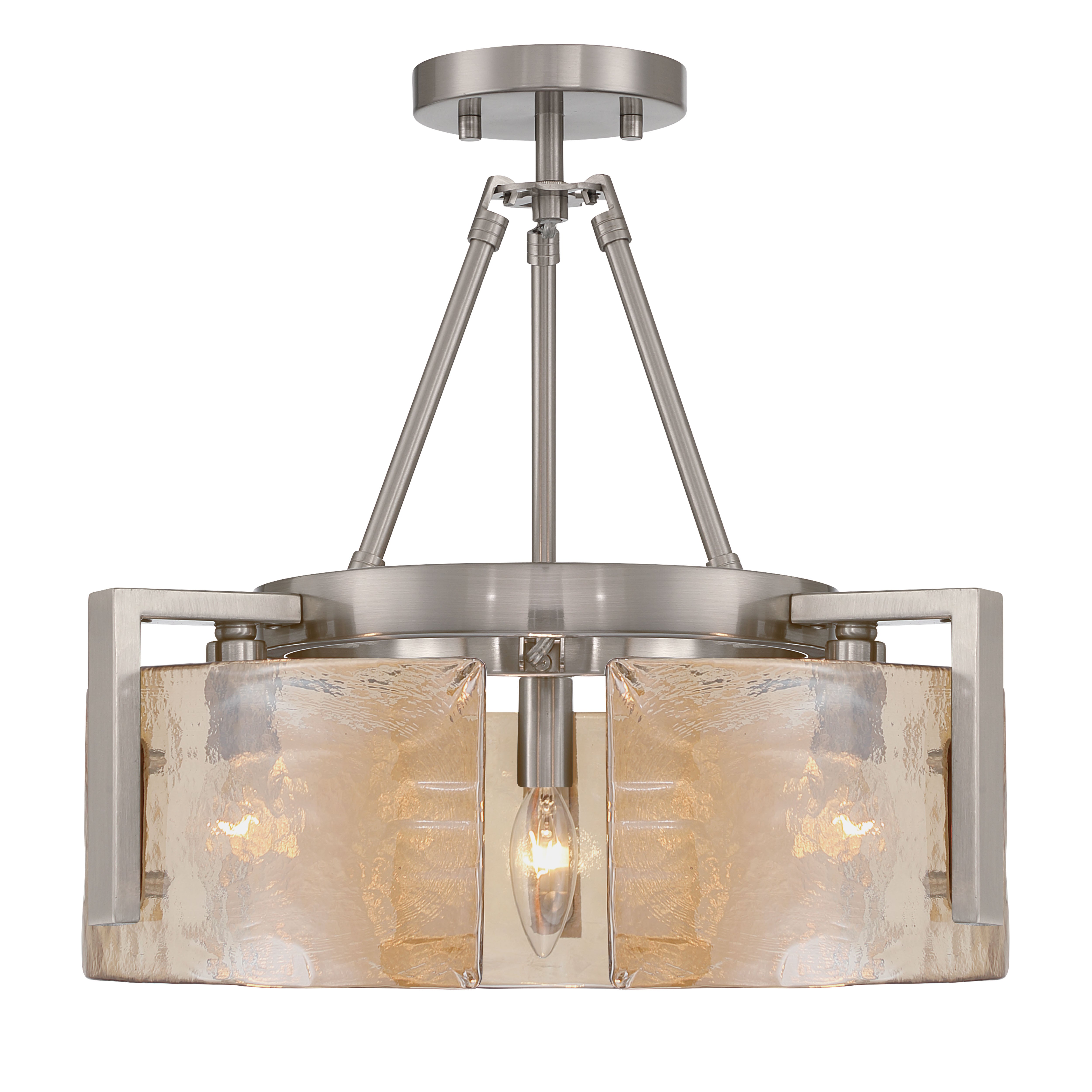 Aenon 3-light Semi-Flush Mount in Pewter with Amber Water Glass - - Golden Lighting
