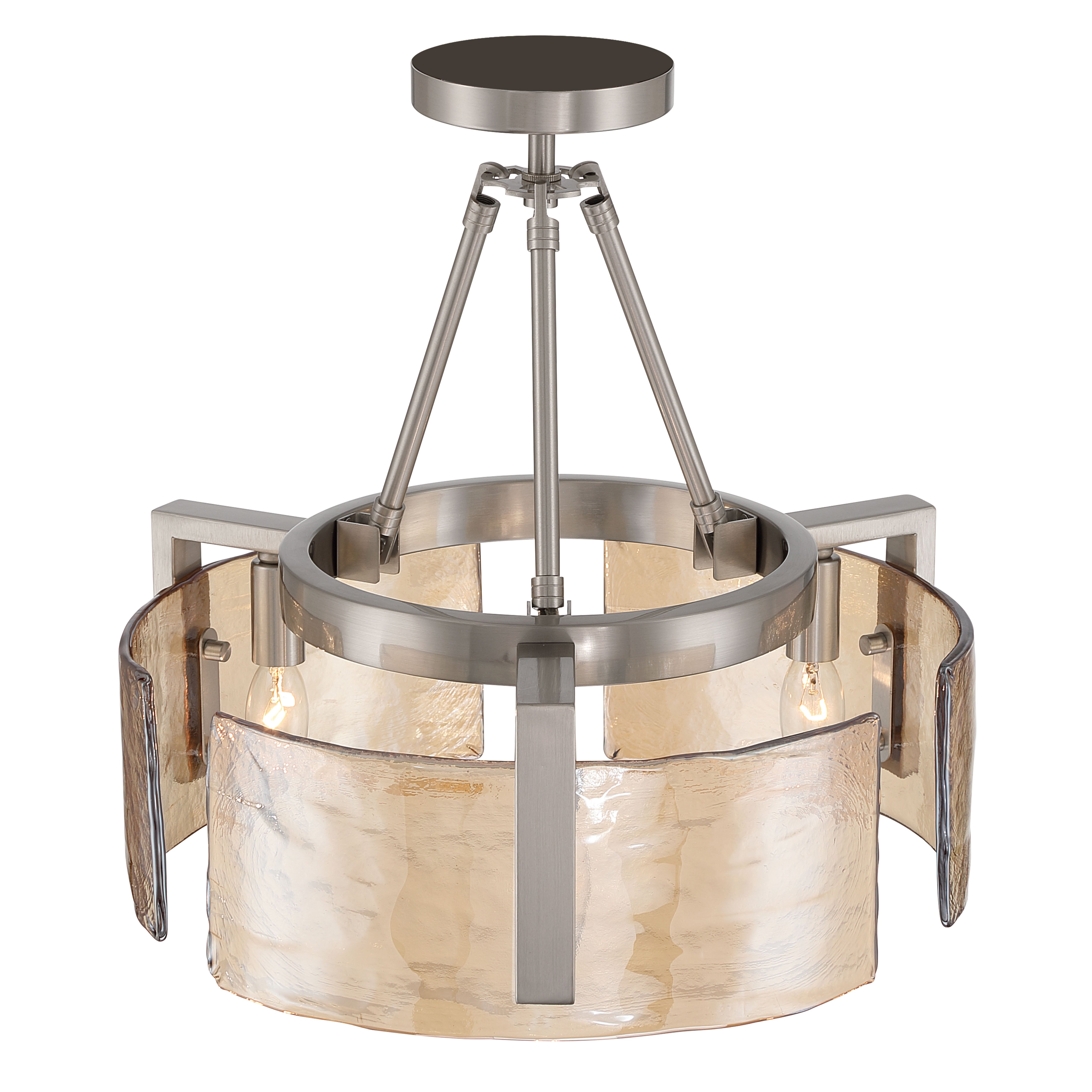 Aenon 3-light Semi-Flush Mount in Pewter with Amber Water Glass - - Golden Lighting