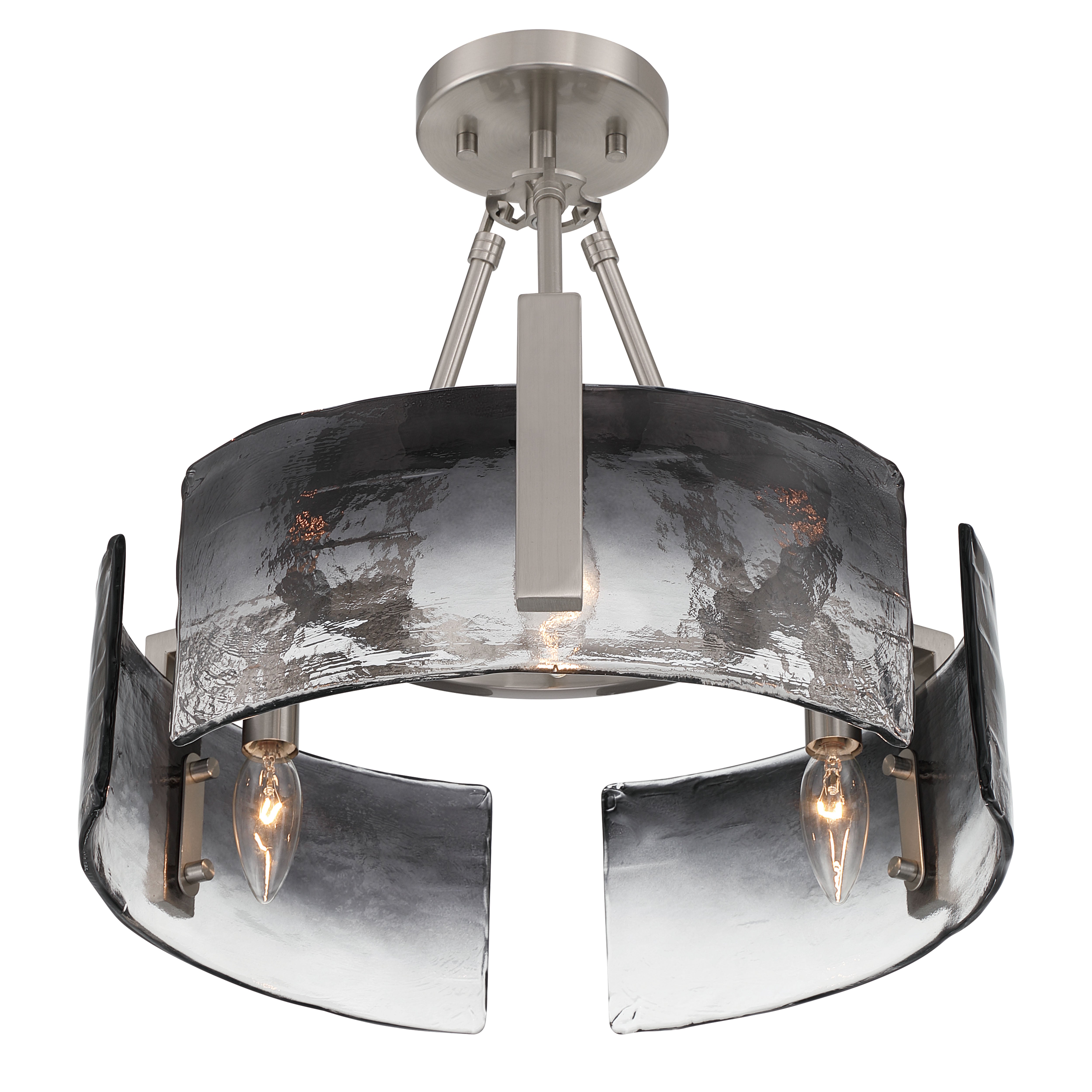 Aenon 3-light Semi-Flush Mount in Pewter with Smokey Water Glass - - Golden Lighting