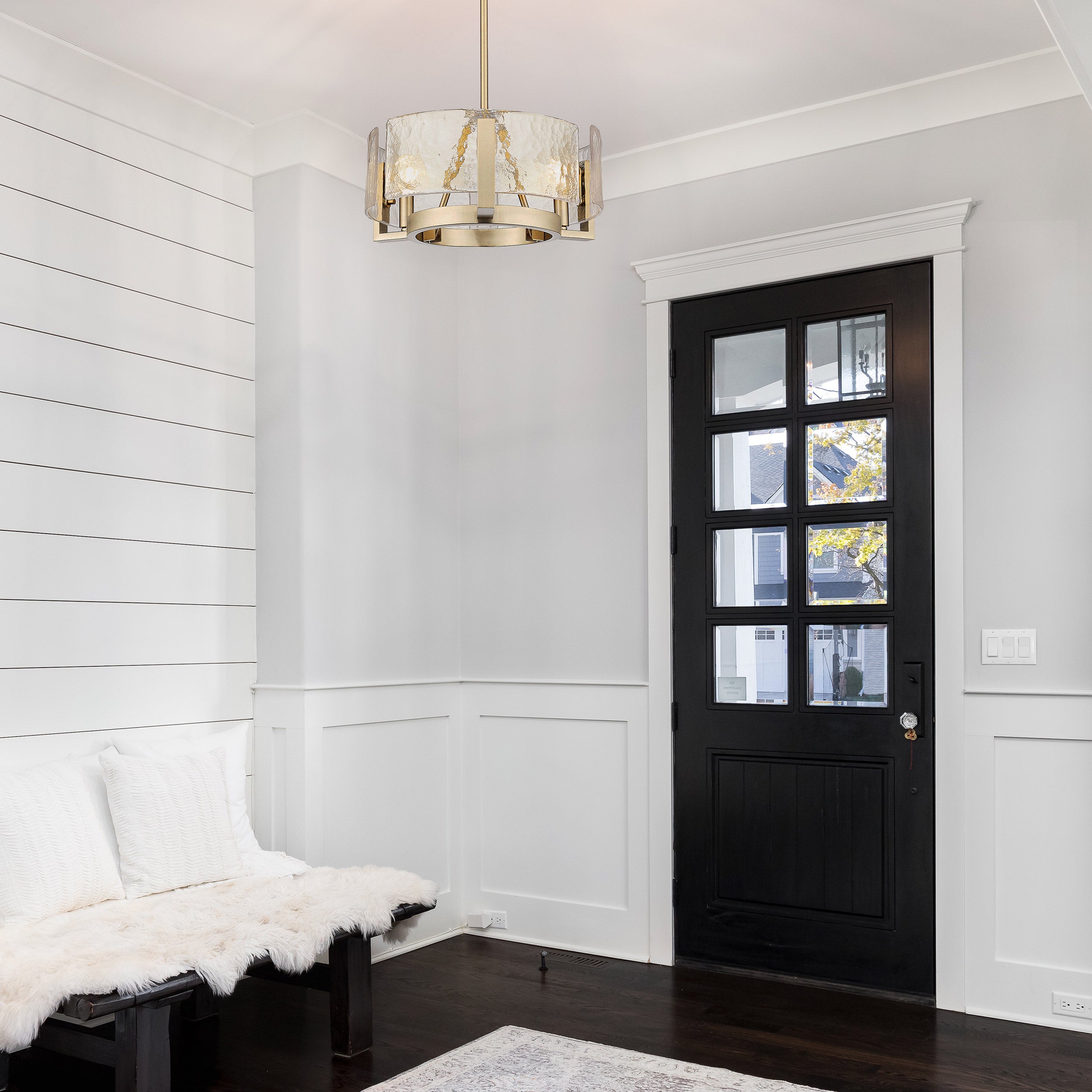 Aenon 3-Light Chandelier in Brushed Champagne Bronze with Hammered Water Glass - Default Title - Golden Lighting