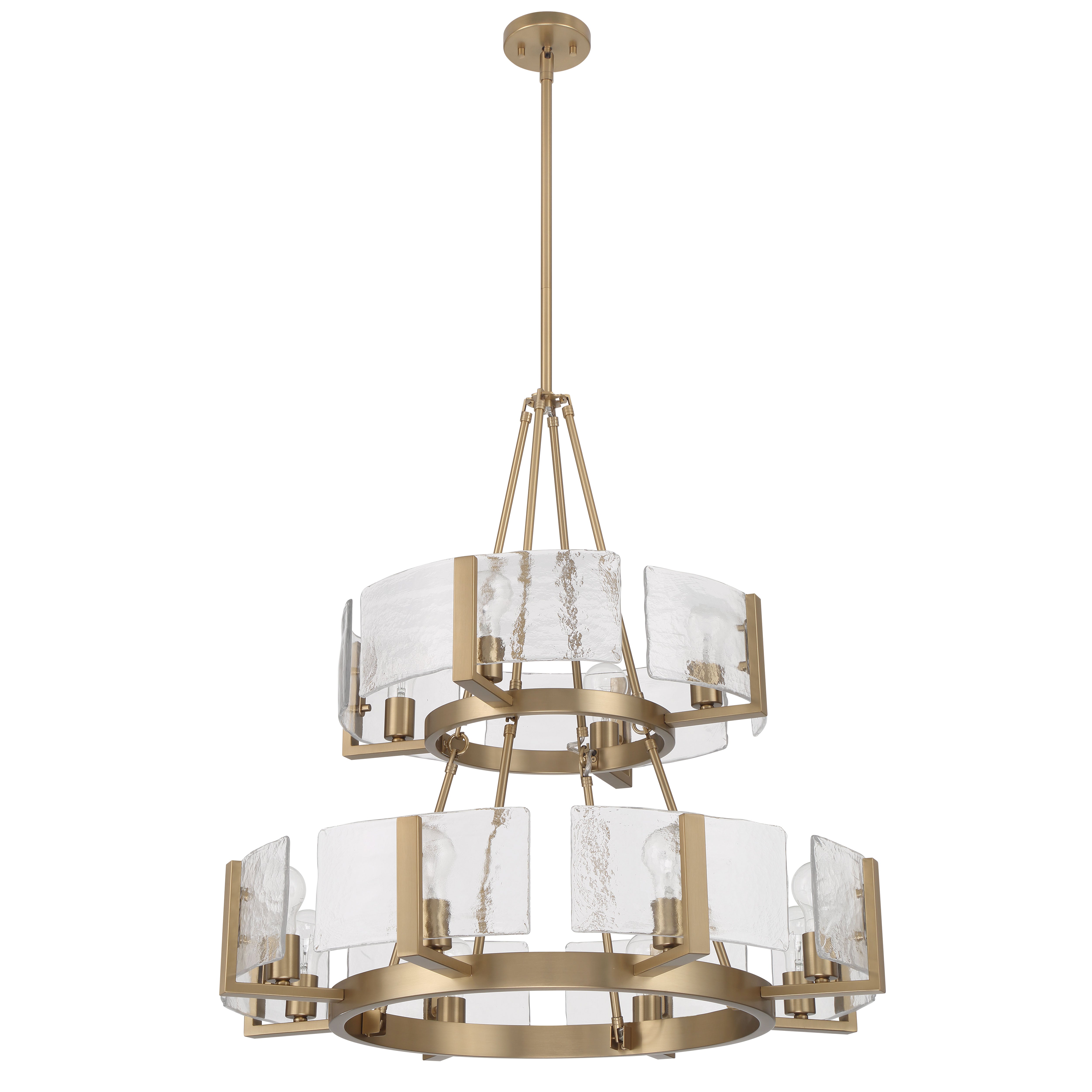 Aenon 12-light 2-tier Chandelier (4+8) in Brushed Champagne Brass with Hammered Water Glass - - Golden Lighting