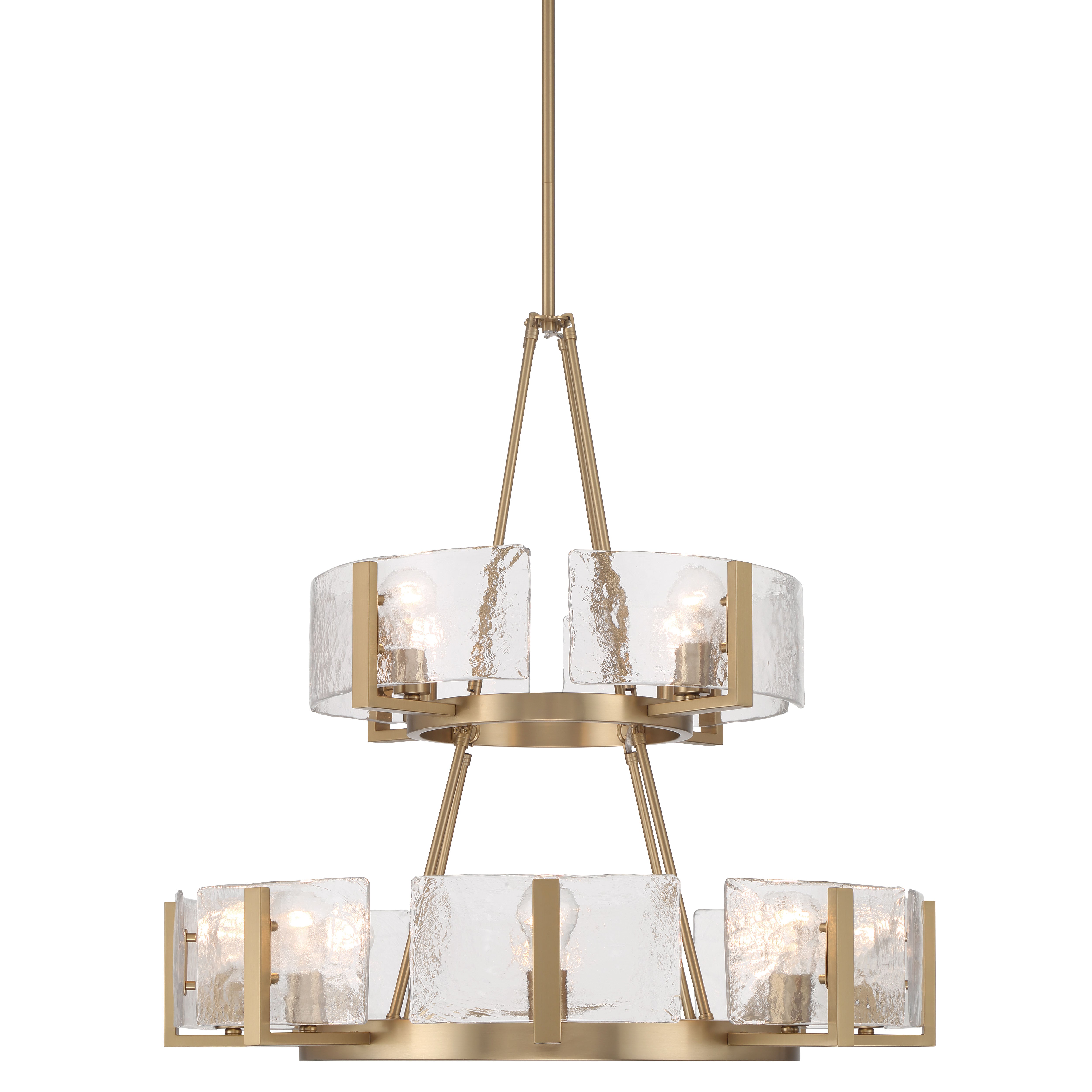 Aenon 12-light 2-tier Chandelier (4+8) in Brushed Champagne Brass with Hammered Water Glass - - Golden Lighting