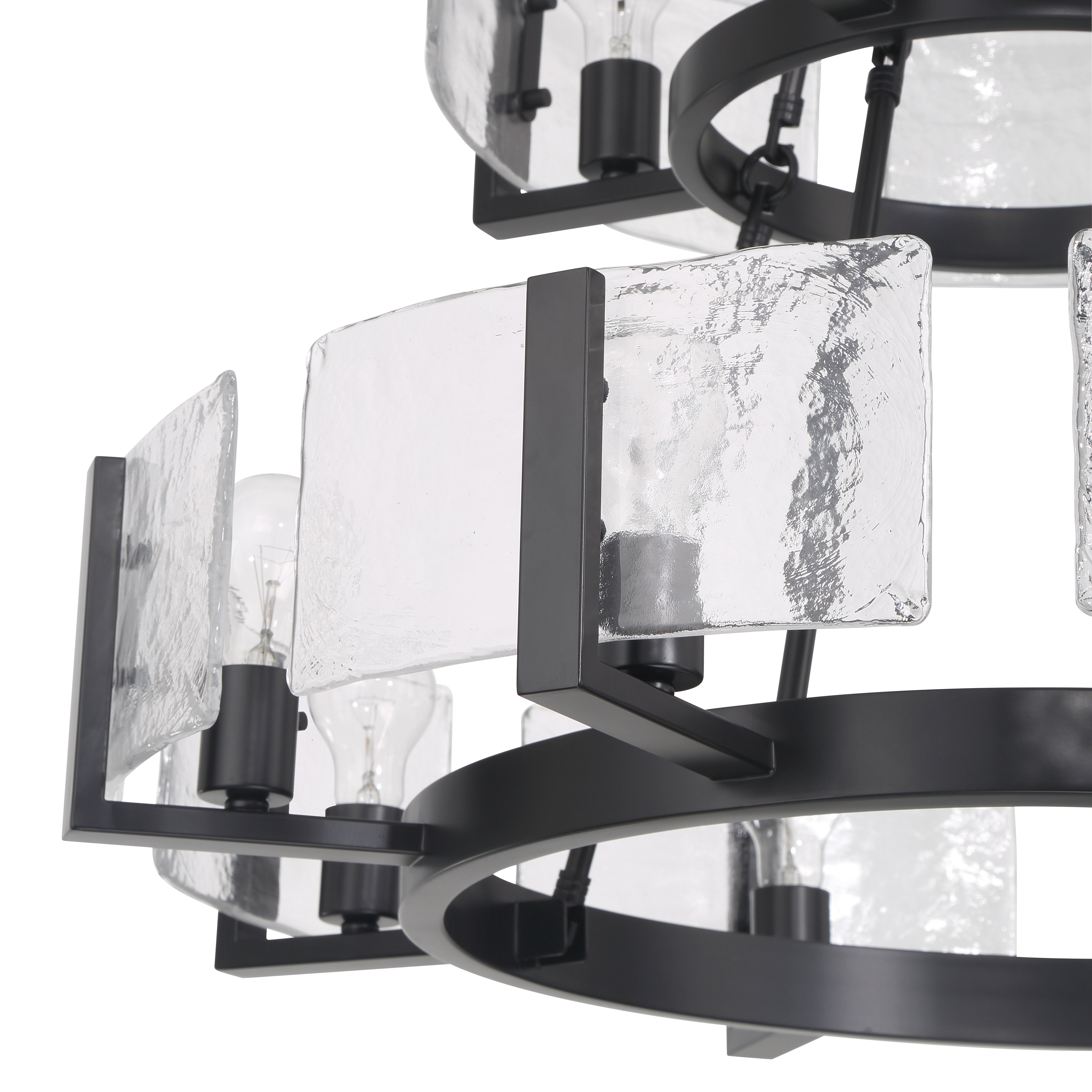 Aenon 12-light 2-tier Chandelier (4+8) in Matte Black with Hammered Water Glass - - Golden Lighting