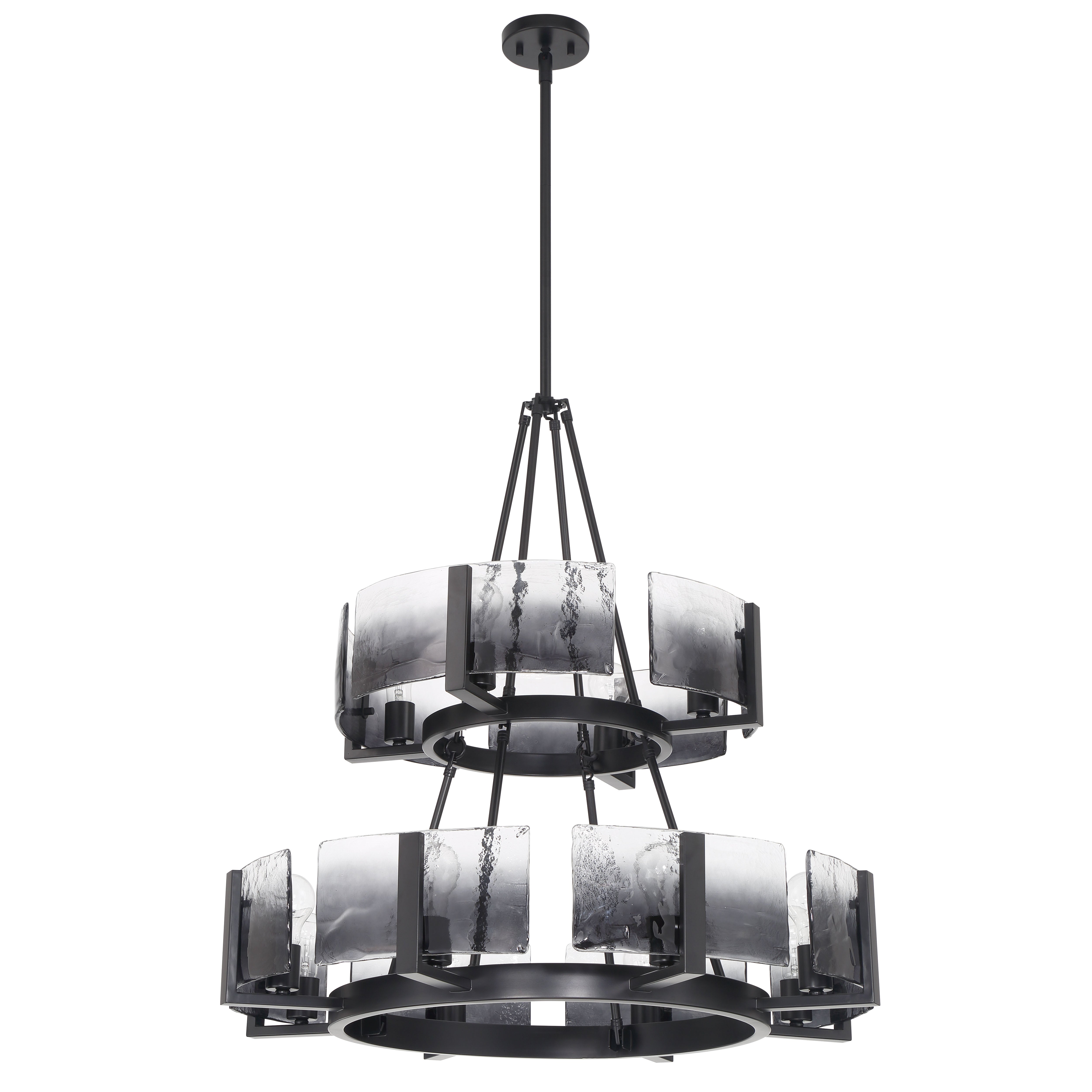Aenon 12-light 2-tier Chandelier (4+8) in Matte Black with Smokey Water Glass - - Golden Lighting