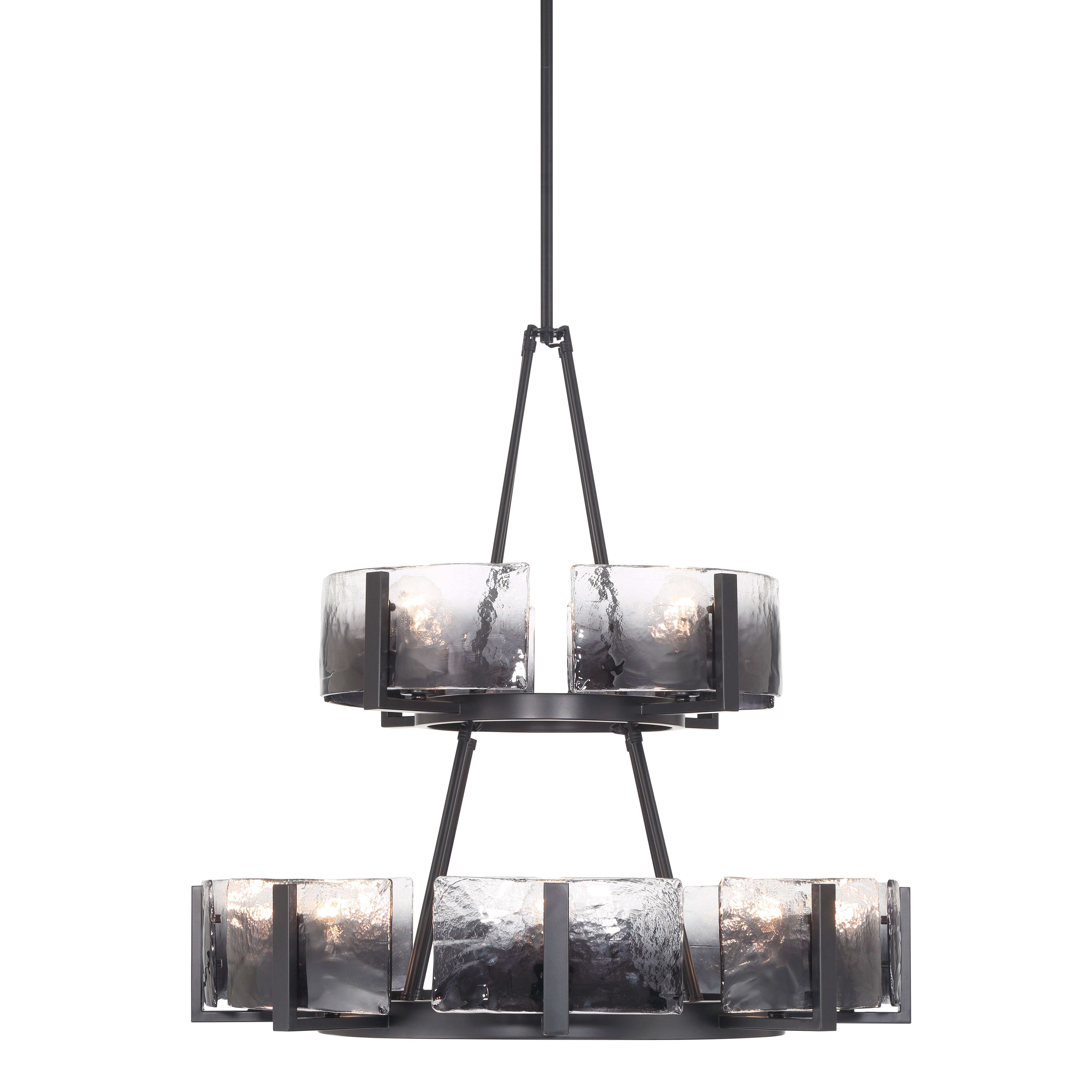 Aenon 12-light 2-tier Chandelier (4+8) in Matte Black with Smokey Water Glass - - Golden Lighting