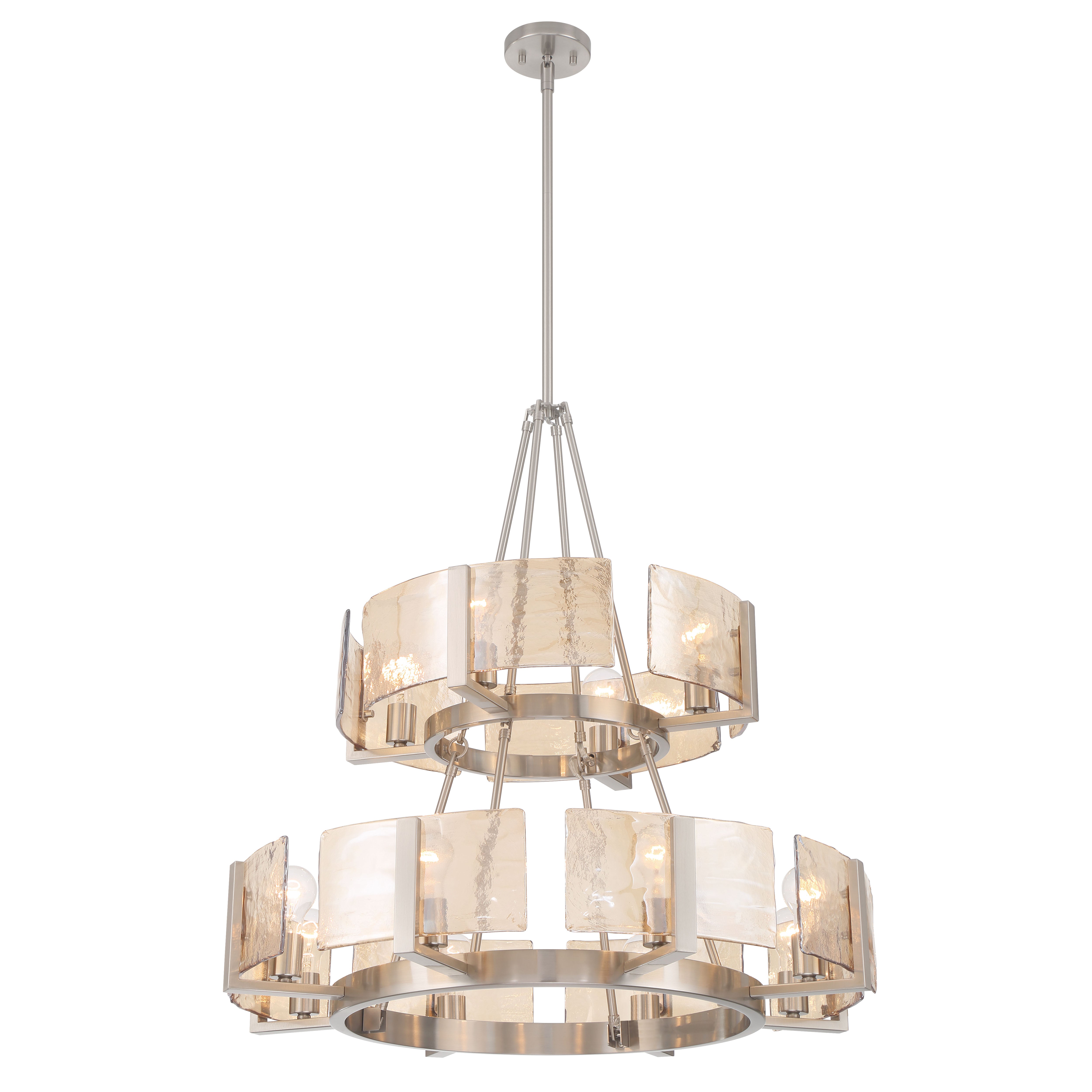 Aenon 12-light 2-tier Chandelier (4+8) in Pewter with Amber Water Glass - - Golden Lighting