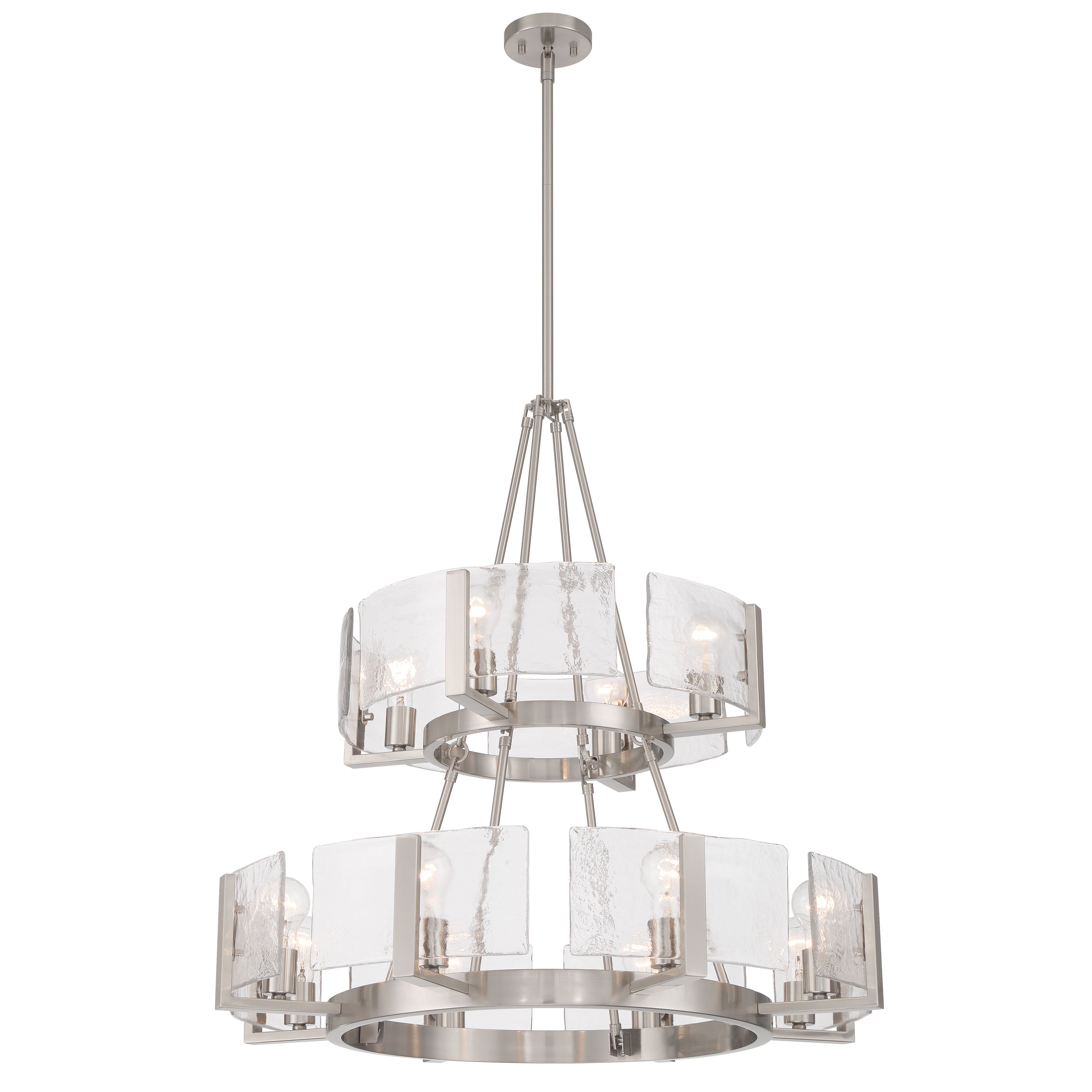 Aenon 12-light 2-tier Chandelier (4+8) in Pewter with Hammered Water Glass - - Golden Lighting