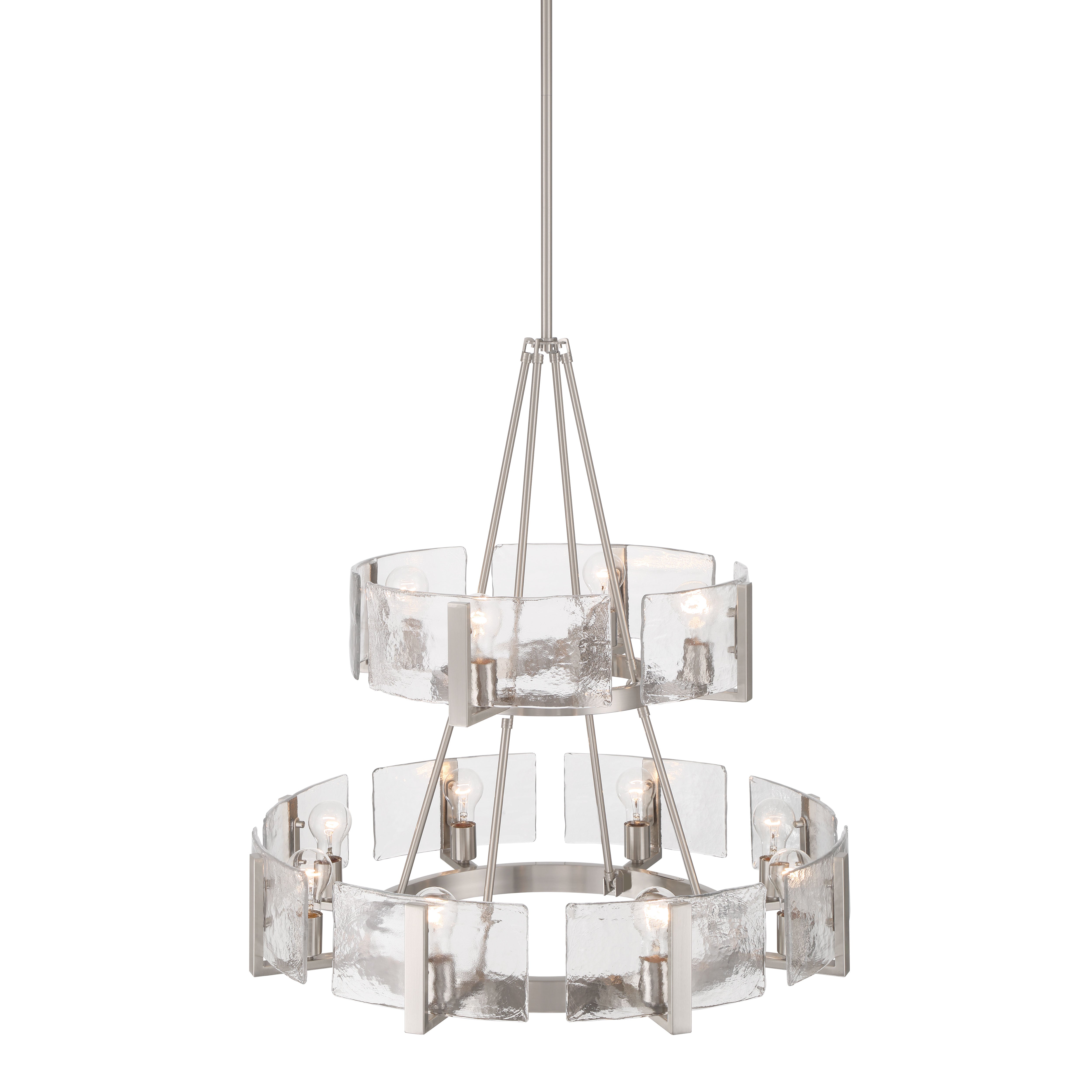 Aenon 12-light 2-tier Chandelier (4+8) in Pewter with Hammered Water Glass - - Golden Lighting