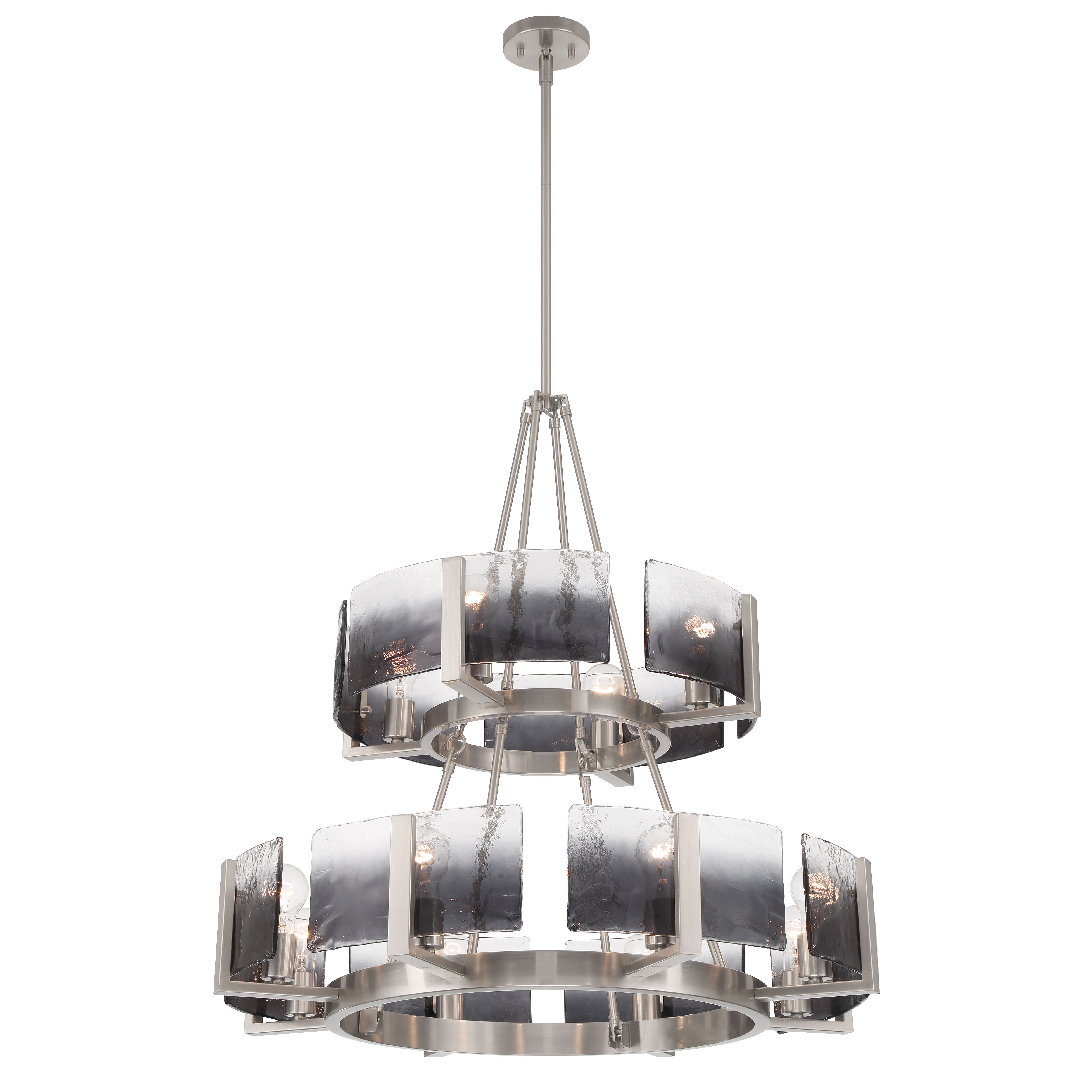 Aenon 12-light 2-tier Chandelier (4+8) in Pewter with Smokey Water Glass - - Golden Lighting