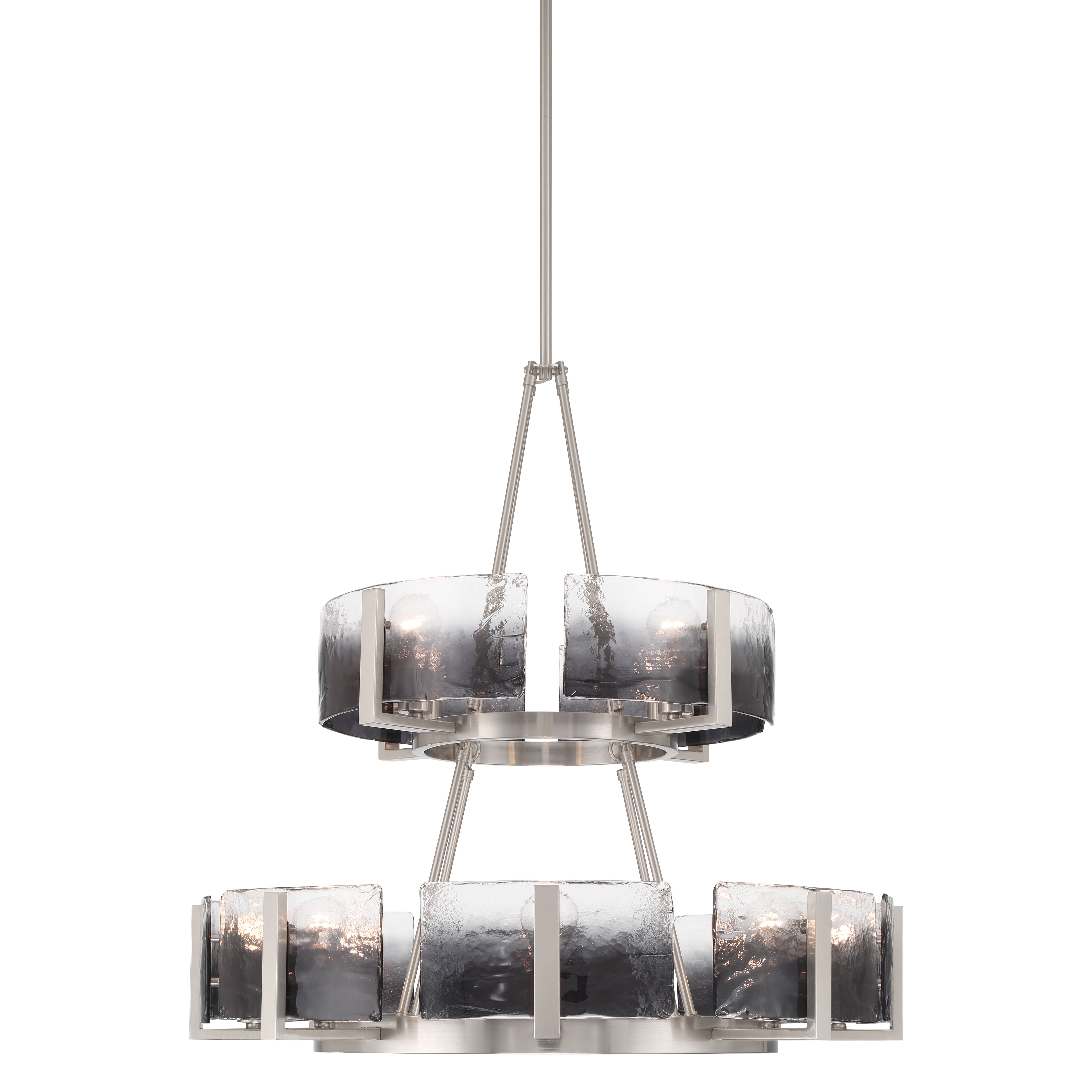 Aenon 12-light 2-tier Chandelier (4+8) in Pewter with Smokey Water Glass - - Golden Lighting