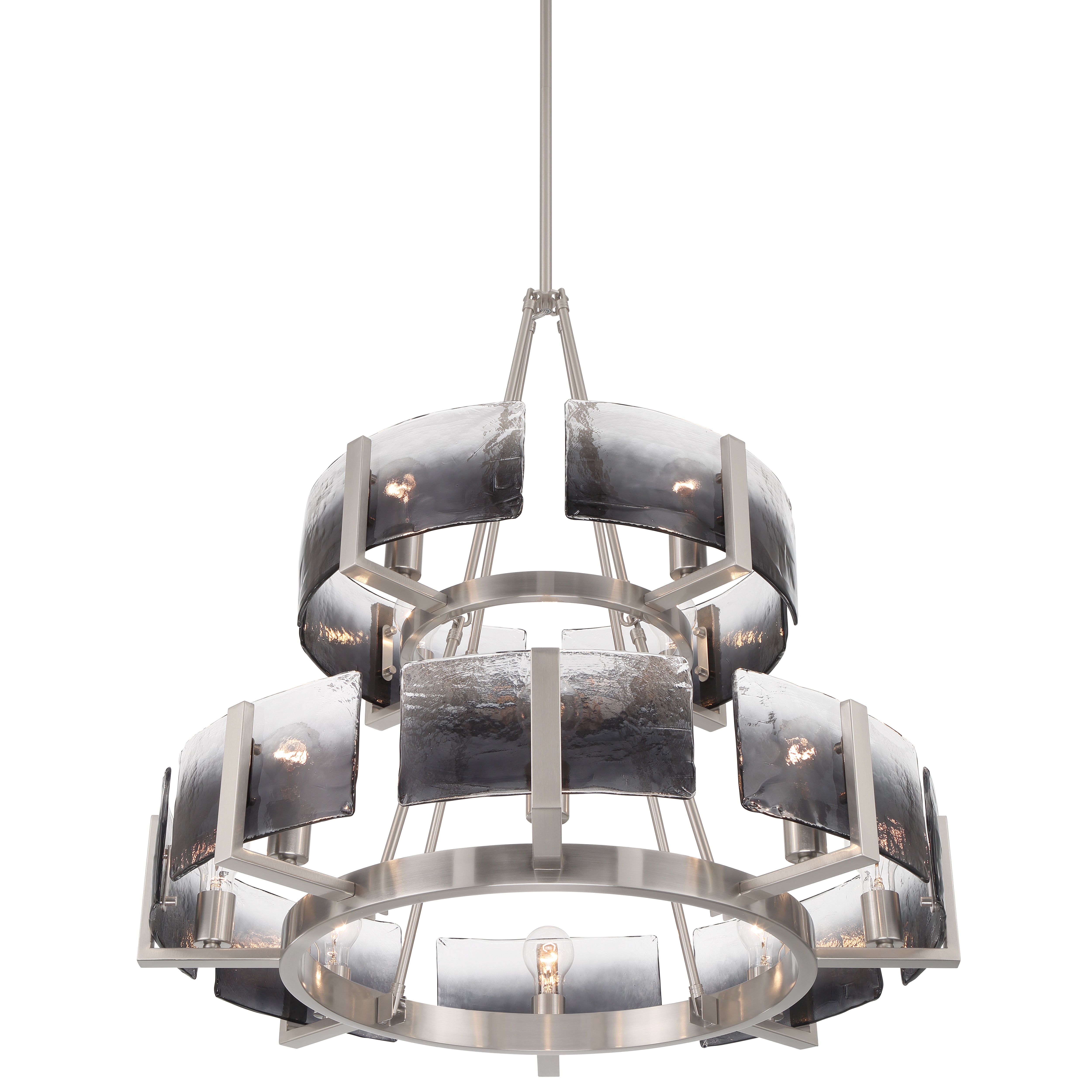 Aenon 12-light 2-tier Chandelier (4+8) in Pewter with Smokey Water Glass - - Golden Lighting