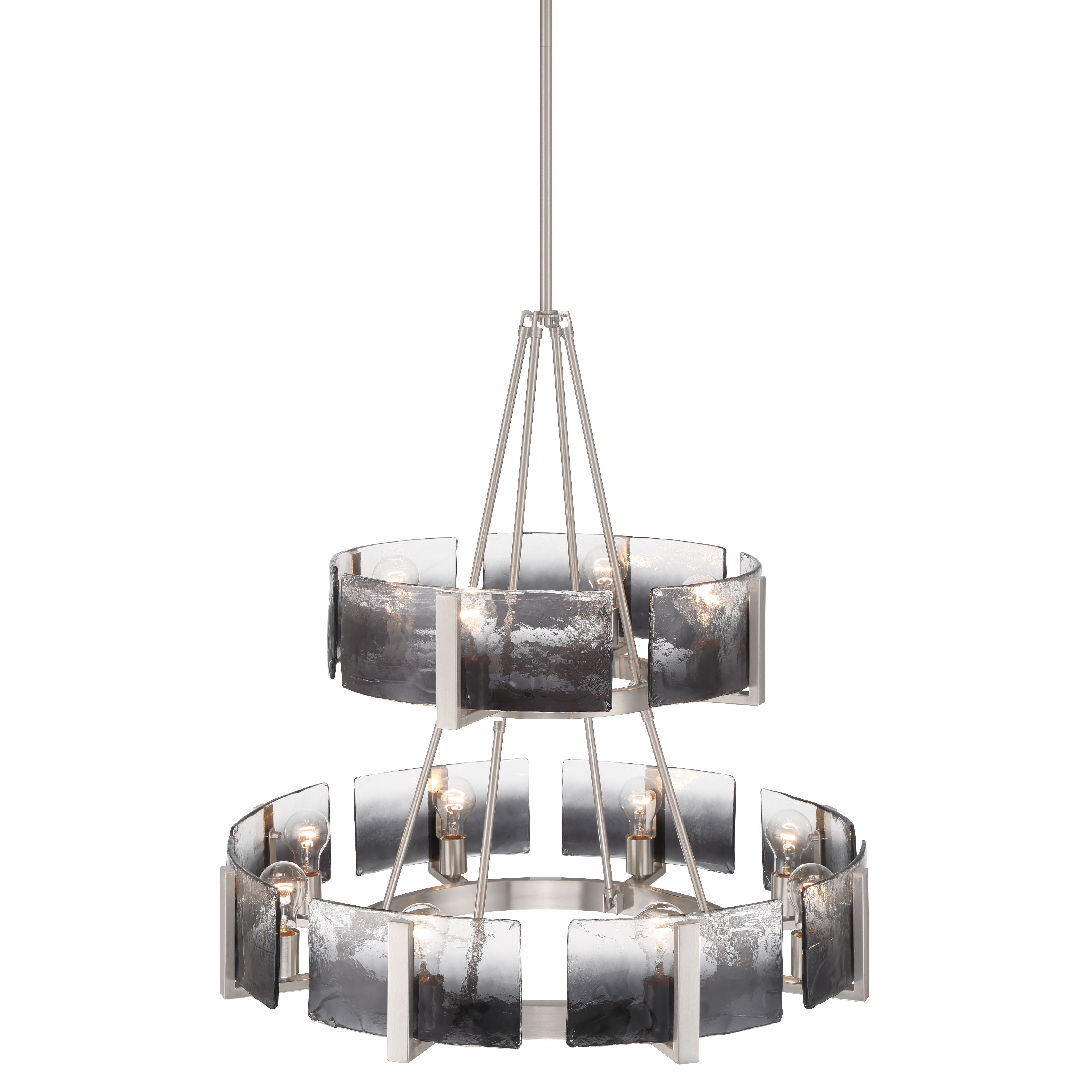 Aenon 12-light 2-tier Chandelier (4+8) in Pewter with Smokey Water Glass - - Golden Lighting