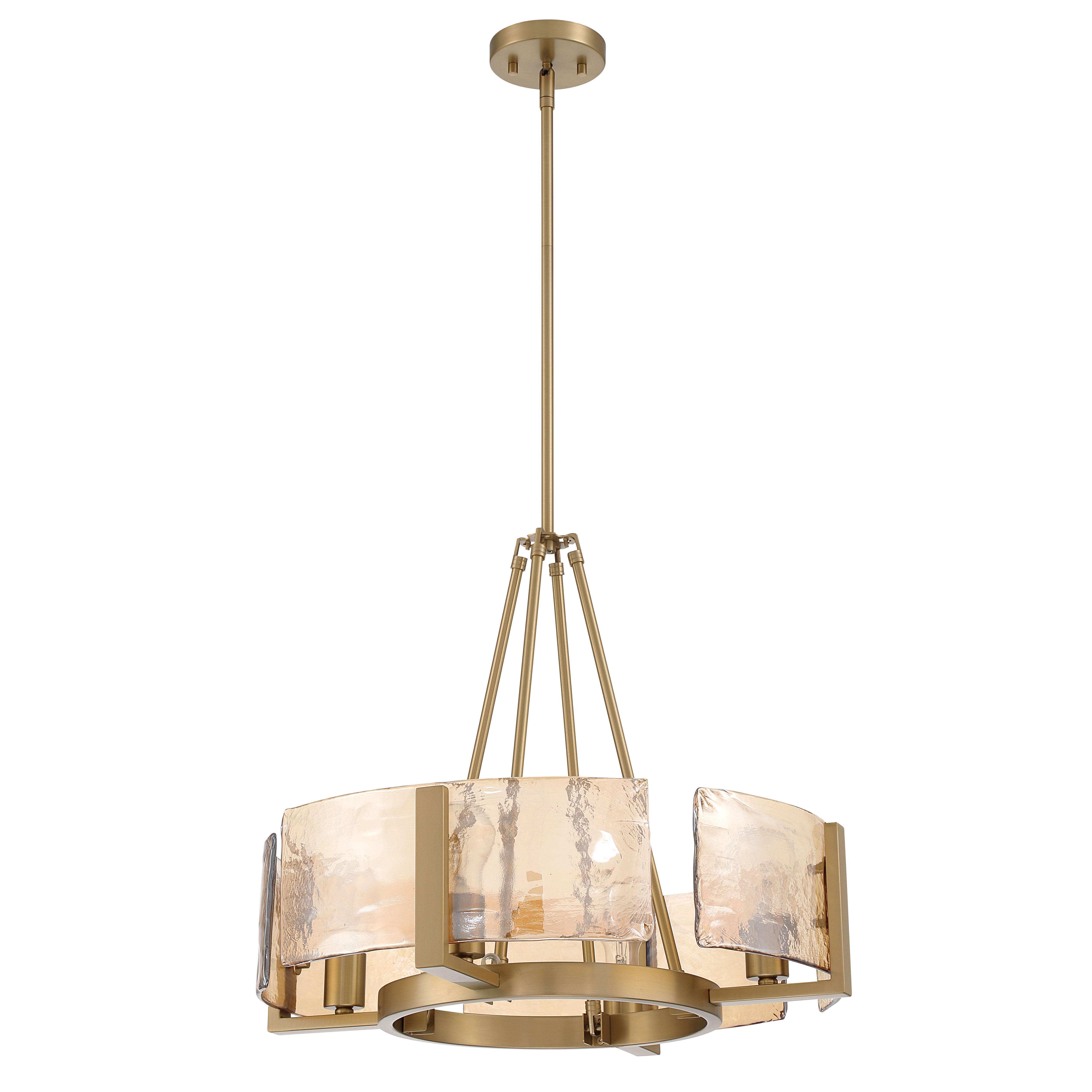 Aenon 4-Light Chandelier in Brushed Champagne Brass with Amber Water Glass - - Golden Lighting