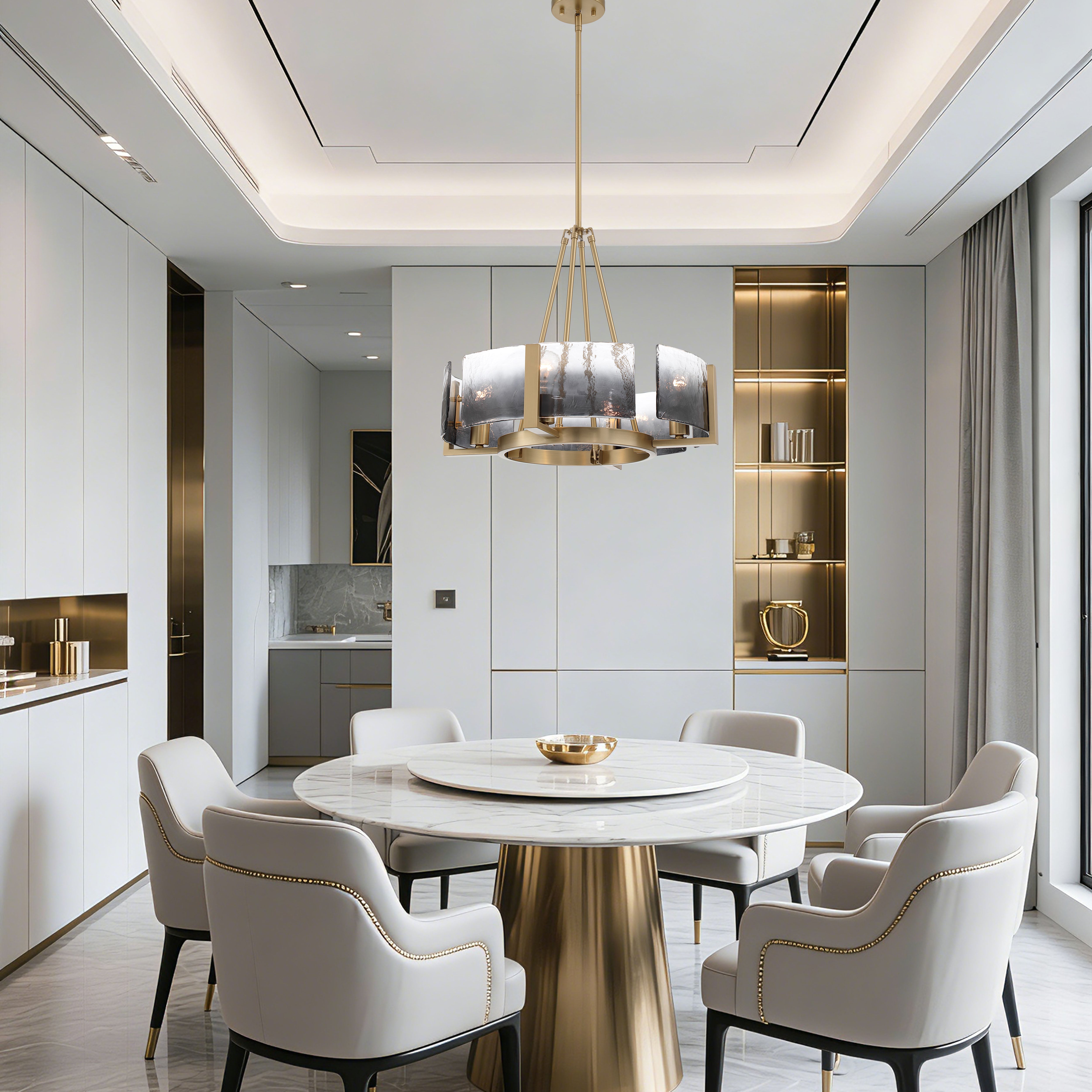 Aenon 4-Light Chandelier in Brushed Champagne Brass with Smokey Water Glass - - Golden Lighting