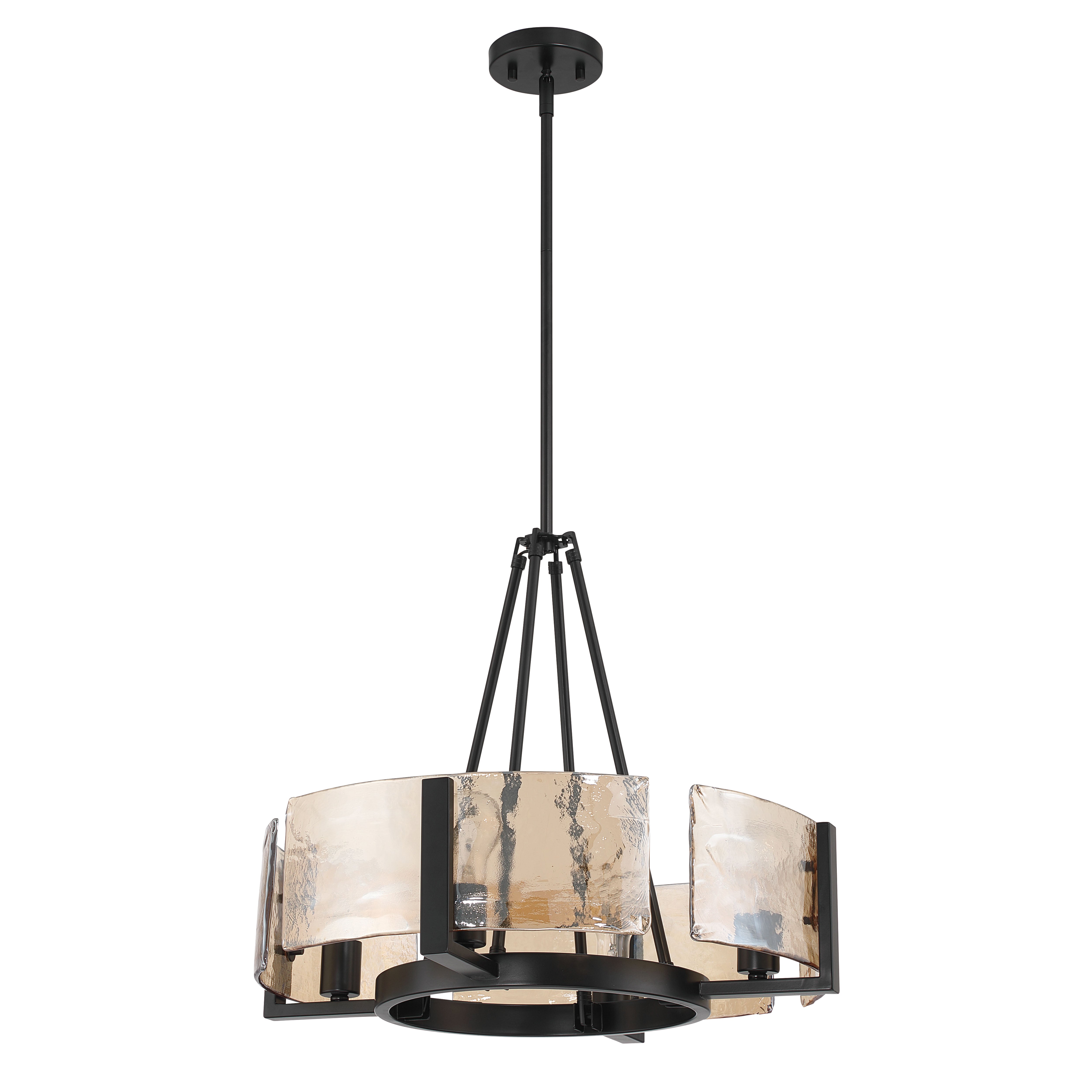 Aenon 4-Light Chandelier in Matte Black with Amber Water Glass - - Golden Lighting