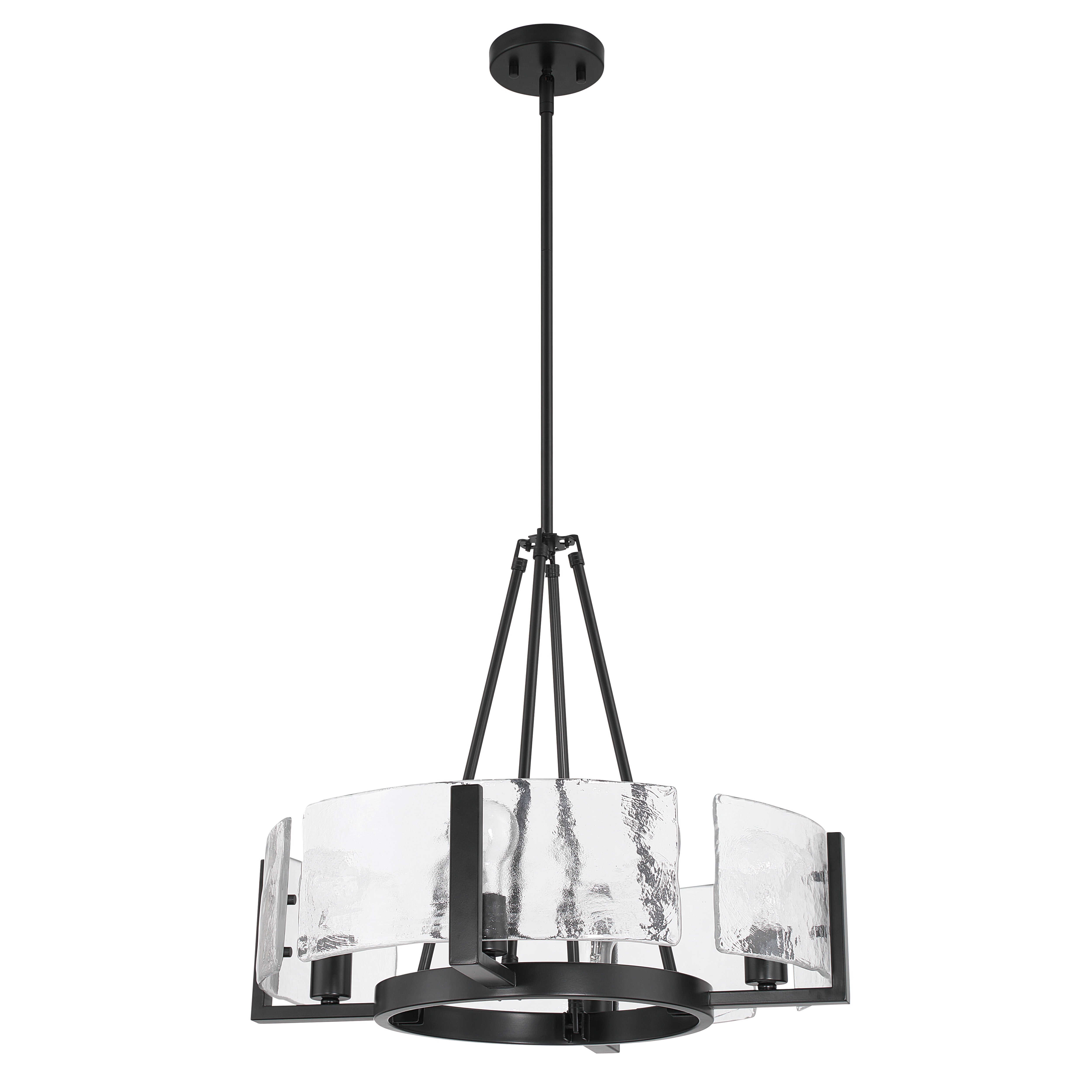 Aenon 4-Light Chandelier in Matte Black with Hammered Water Glass - - Golden Lighting