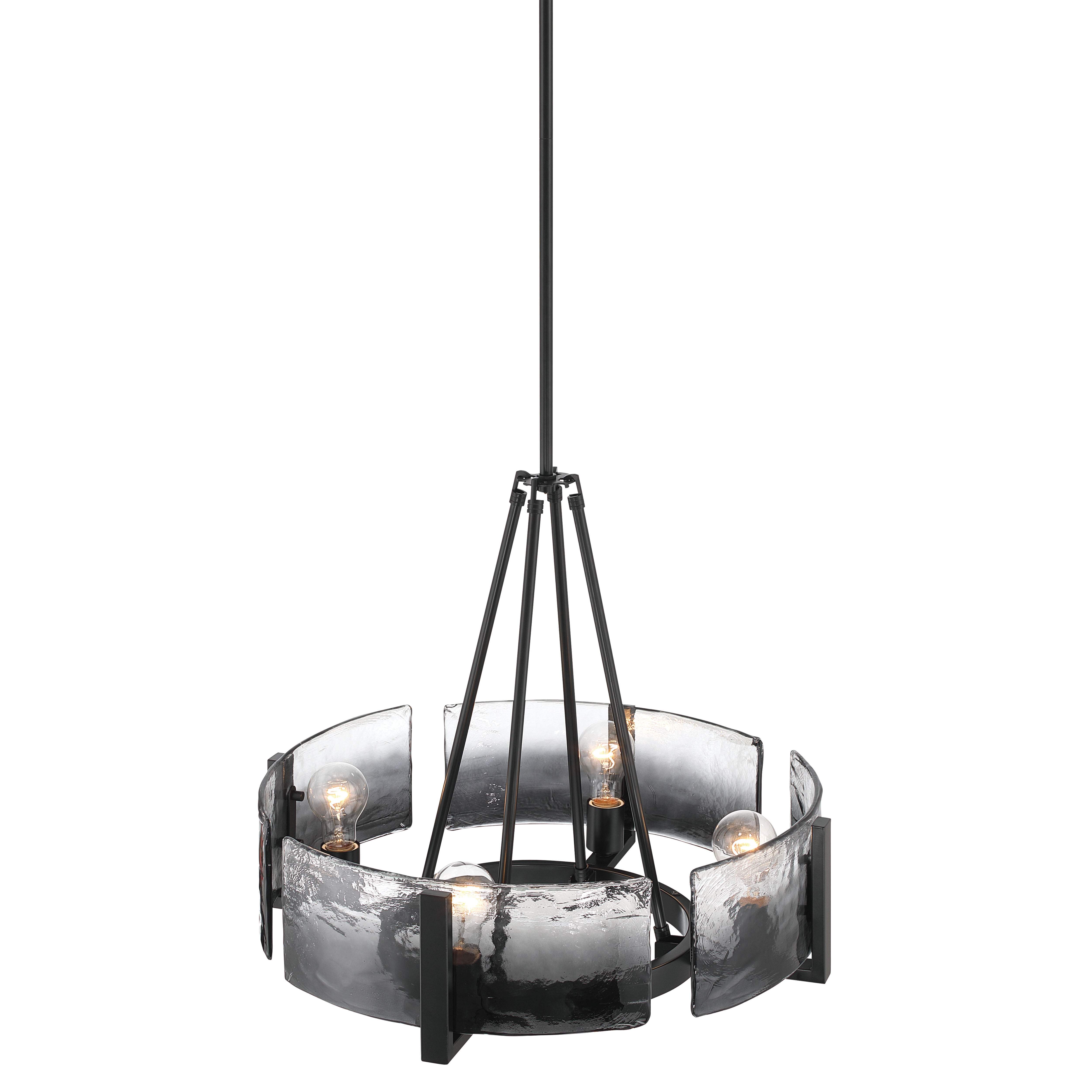 Aenon 4-Light Chandelier in Matte Black with Smokey Water Glass - - Golden Lighting