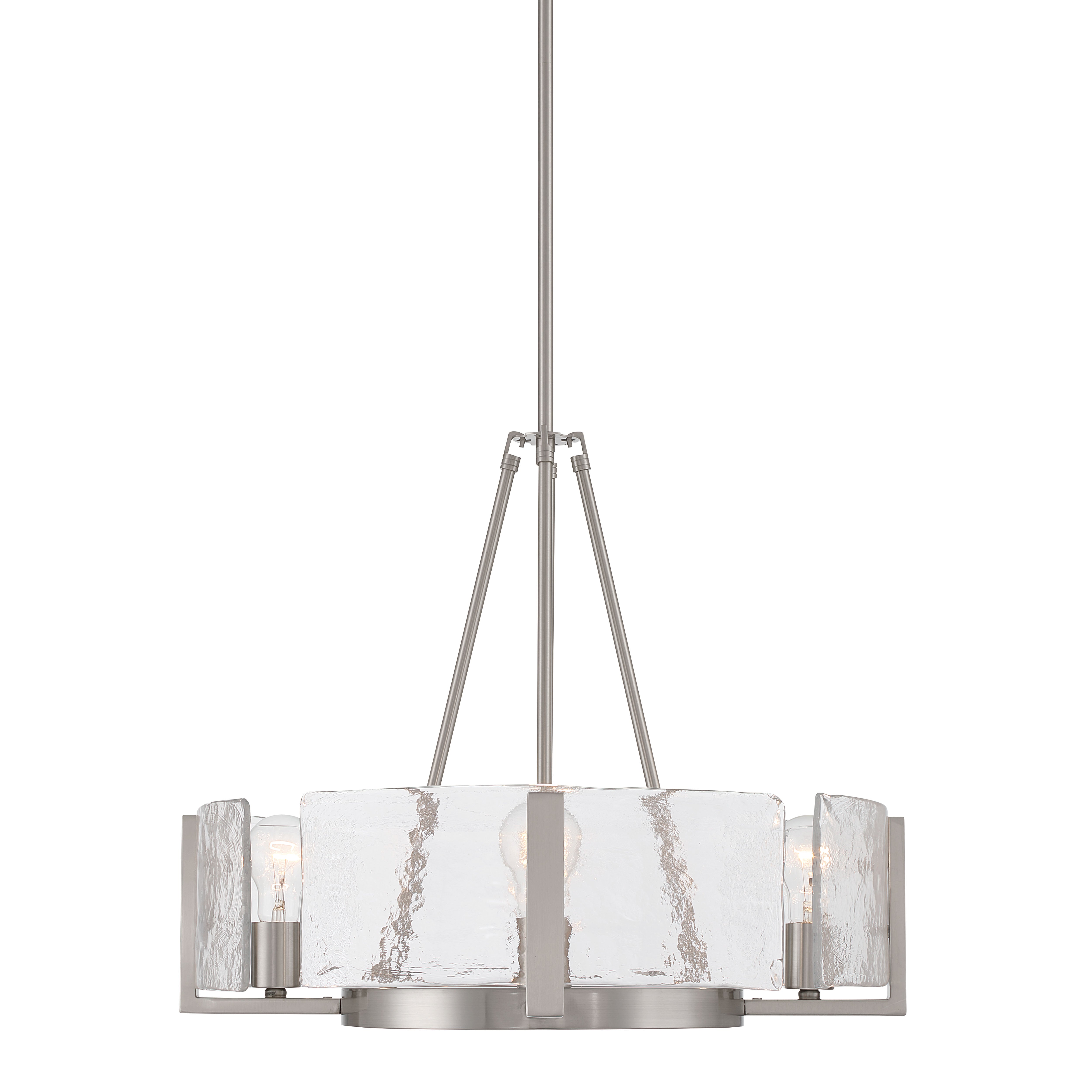 Aenon 4-Light Chandelier in Pewter with Hammered Water Glass - - Golden Lighting