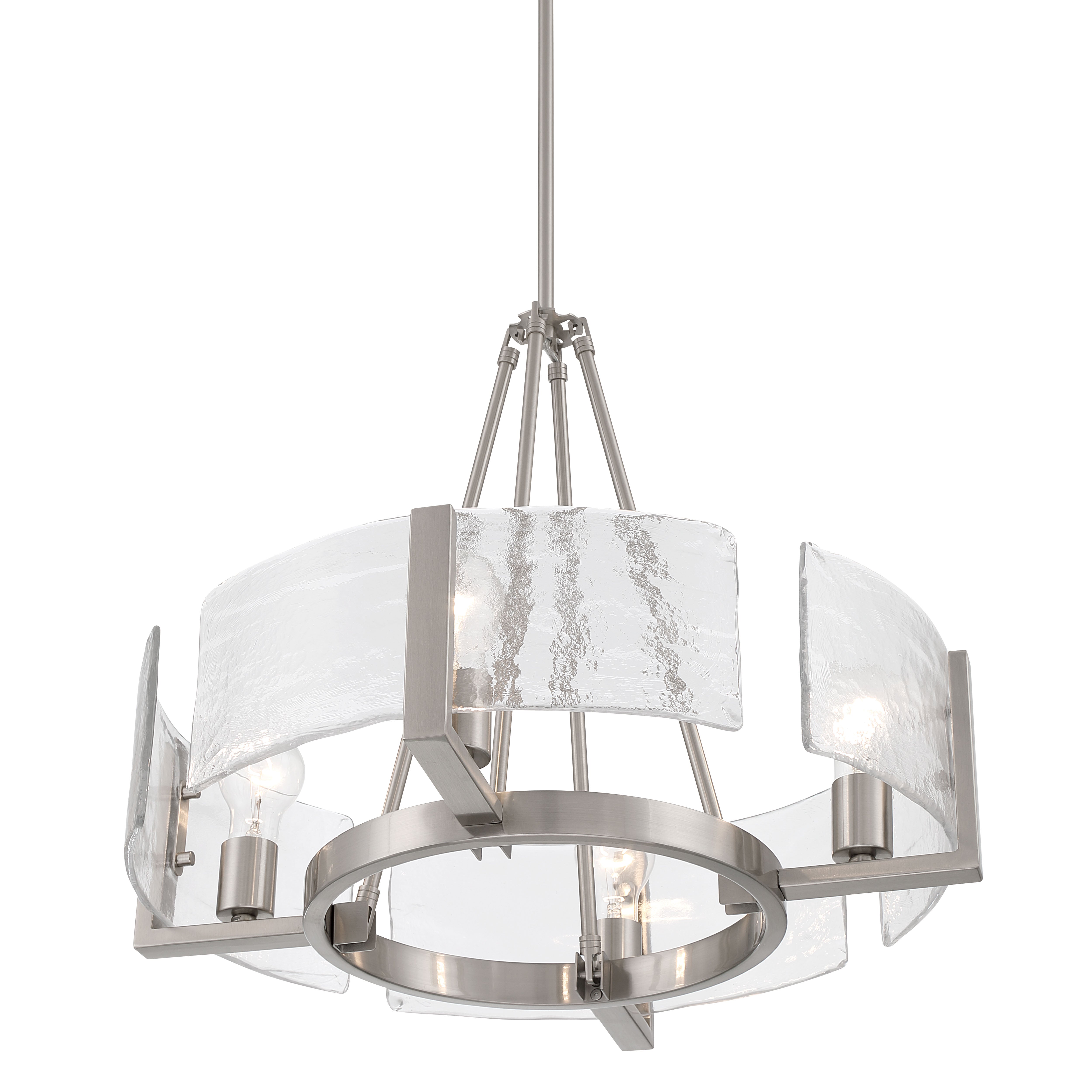 Aenon 4-Light Chandelier in Pewter with Hammered Water Glass - - Golden Lighting
