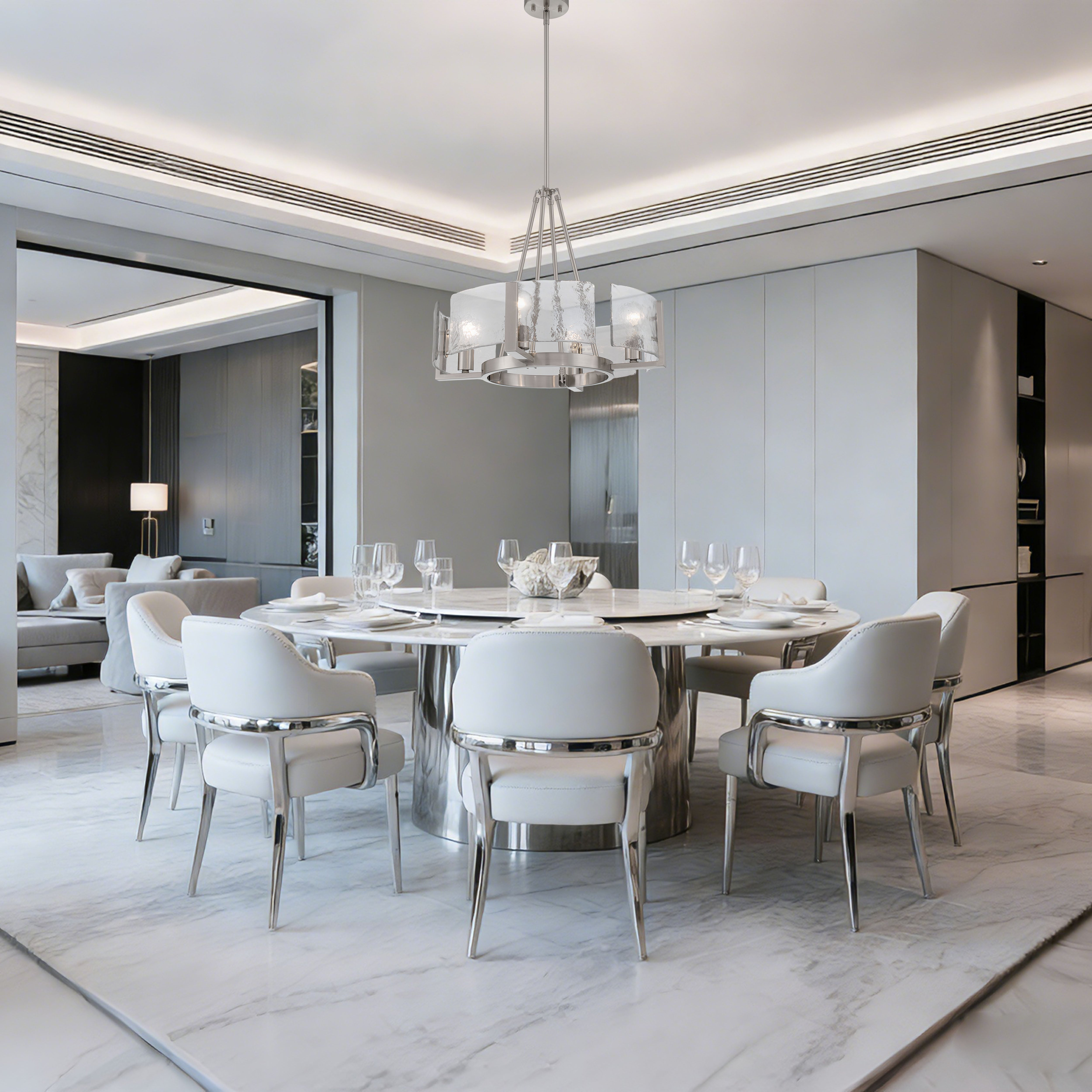 Aenon 4-Light Chandelier in Pewter with Hammered Water Glass - - Golden Lighting