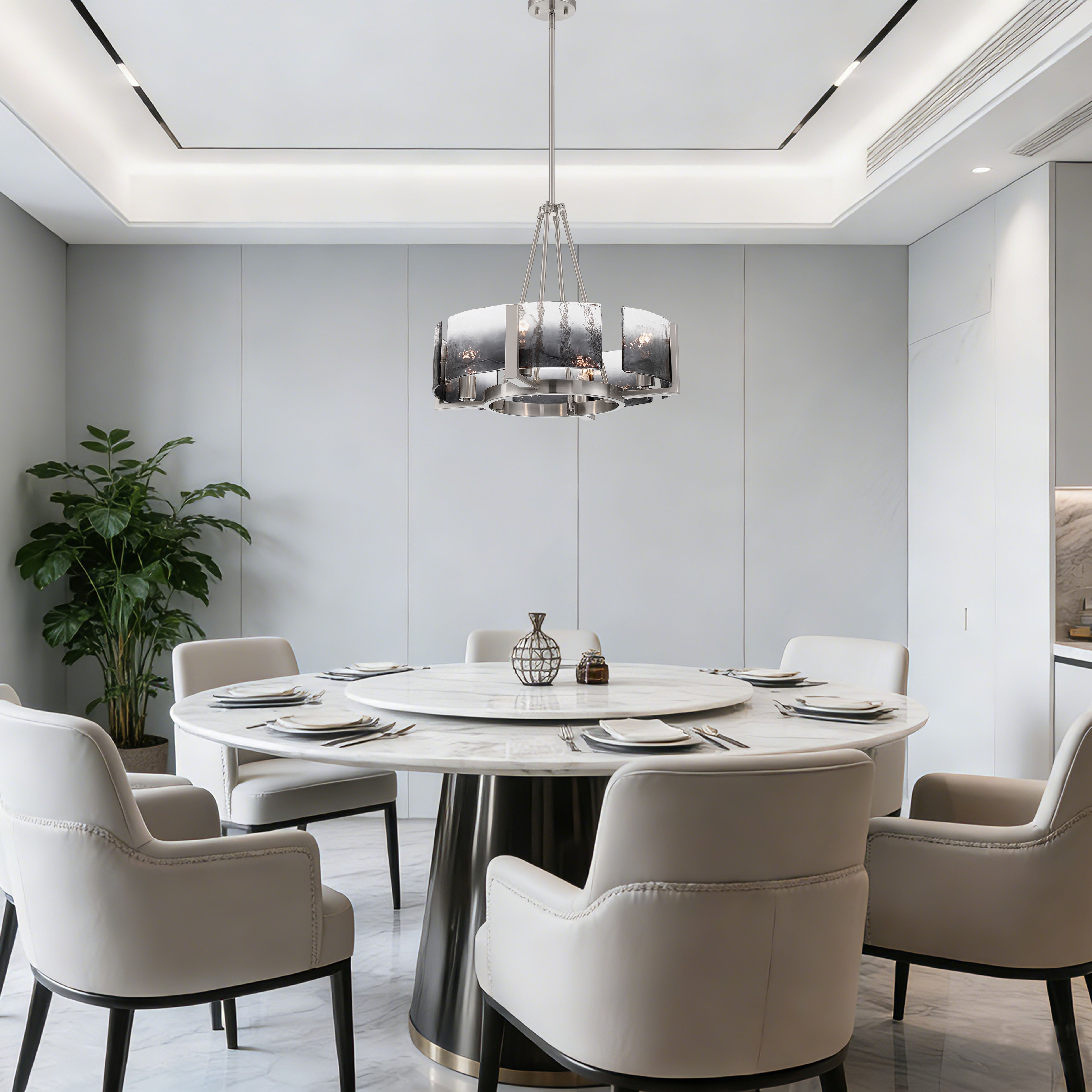 Aenon 4-Light Chandelier in Pewter with Smokey Water Glass - - Golden Lighting