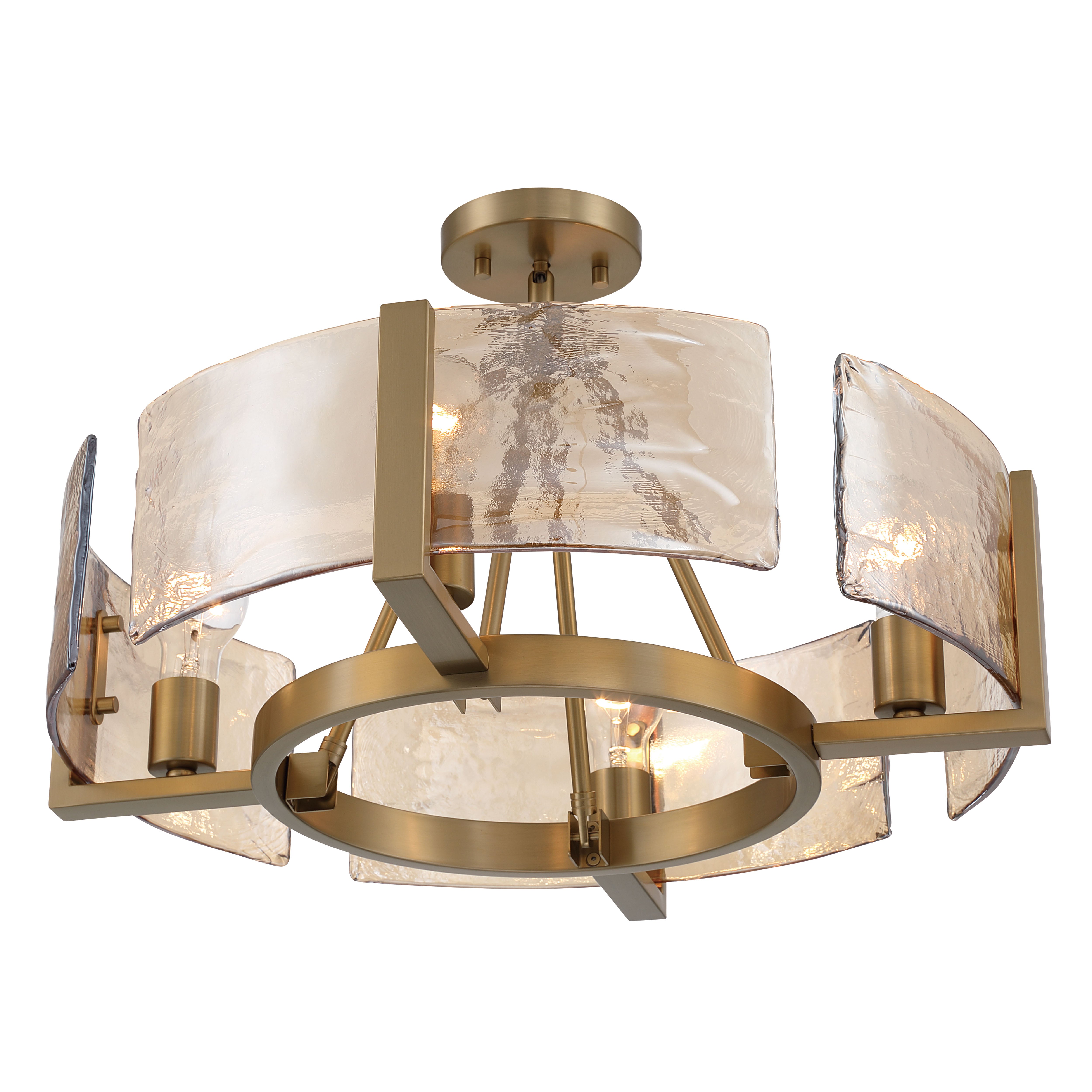 Aenon 4-light Semi-Flush Mount in Brushed Champagne Brass with Amber Water Glass - - Golden Lighting