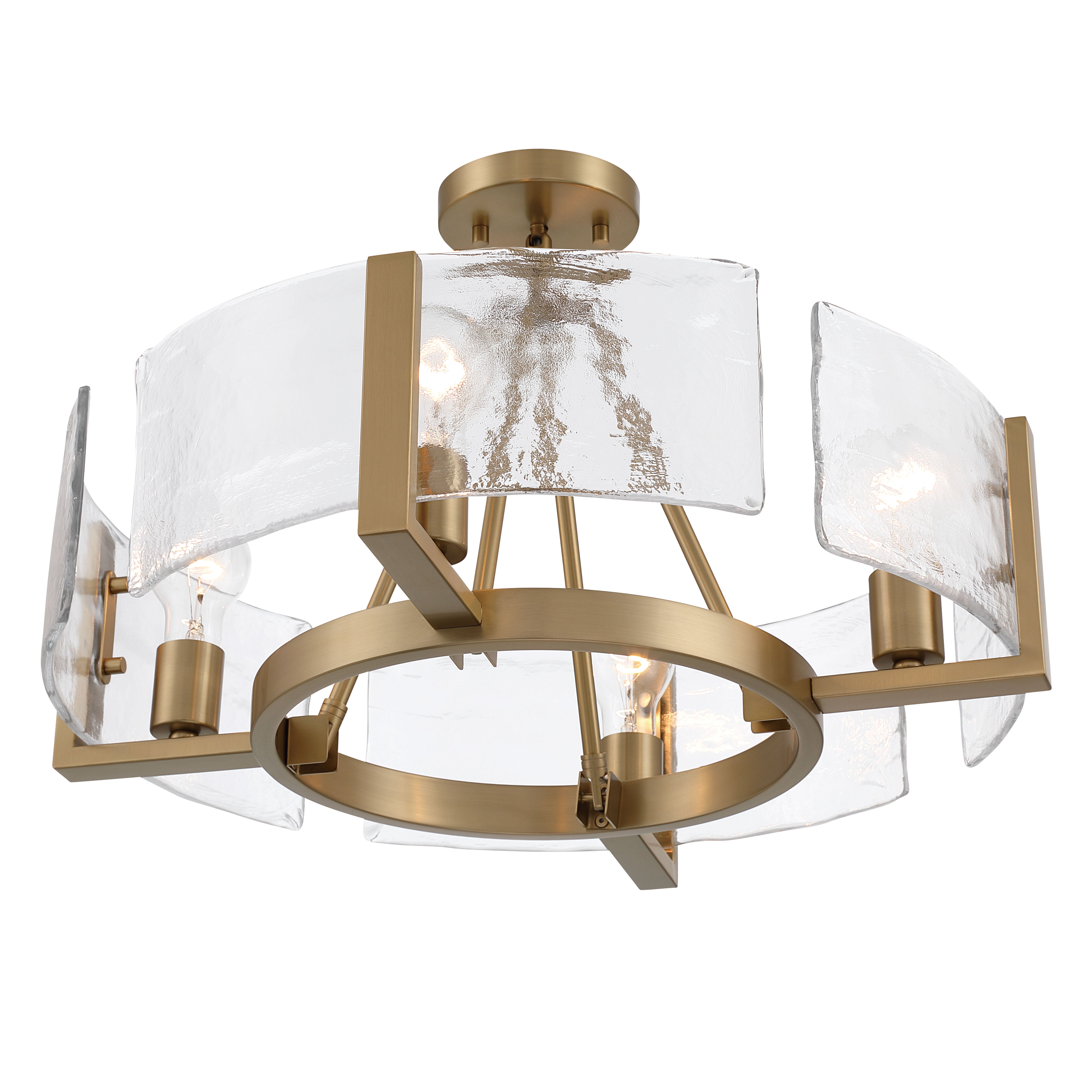 Aenon 4-light Semi-Flush Mount in Brushed Champagne Brass with Hammered Water Glass - - Golden Lighting