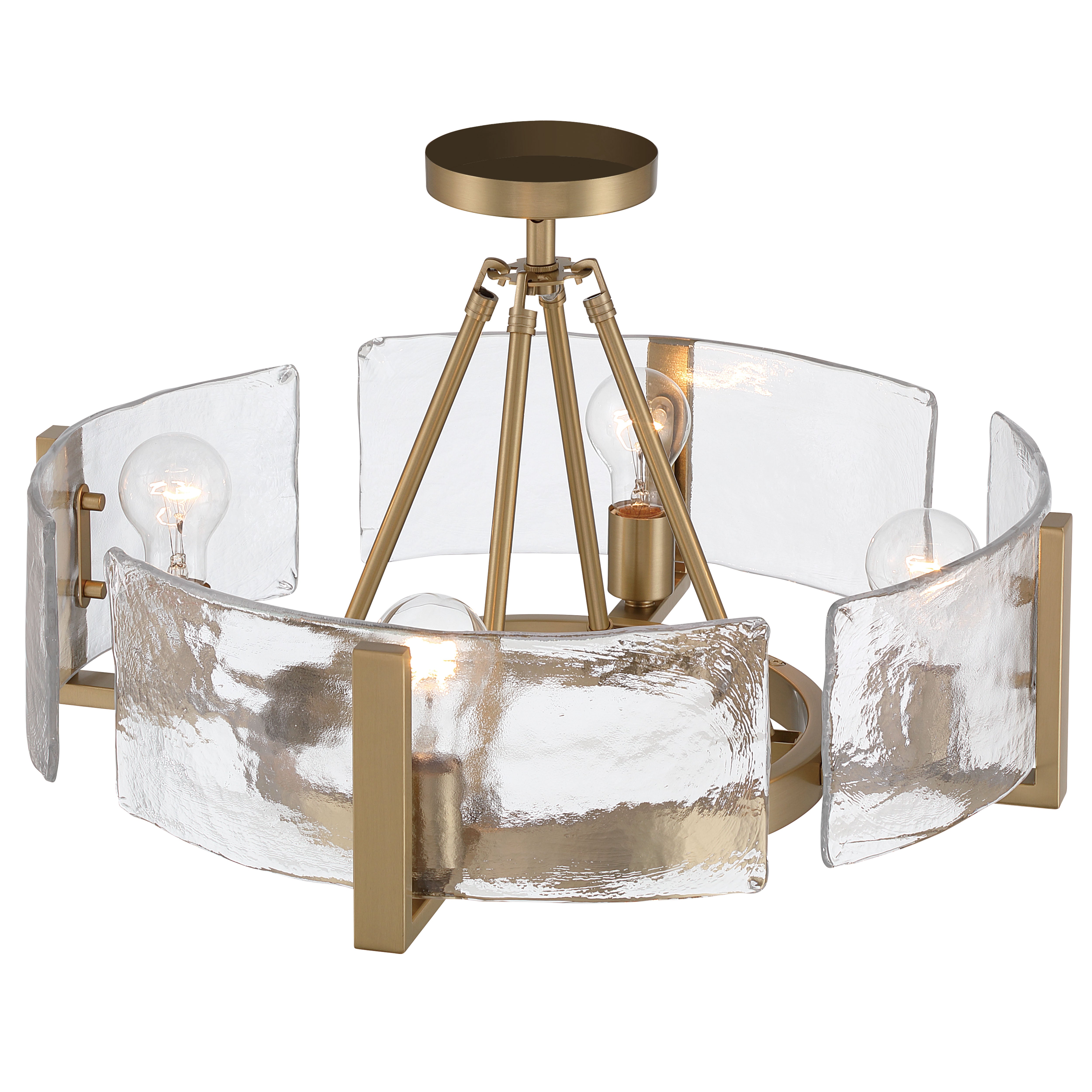 Aenon 4-light Semi-Flush Mount in Brushed Champagne Brass with Hammered Water Glass - - Golden Lighting