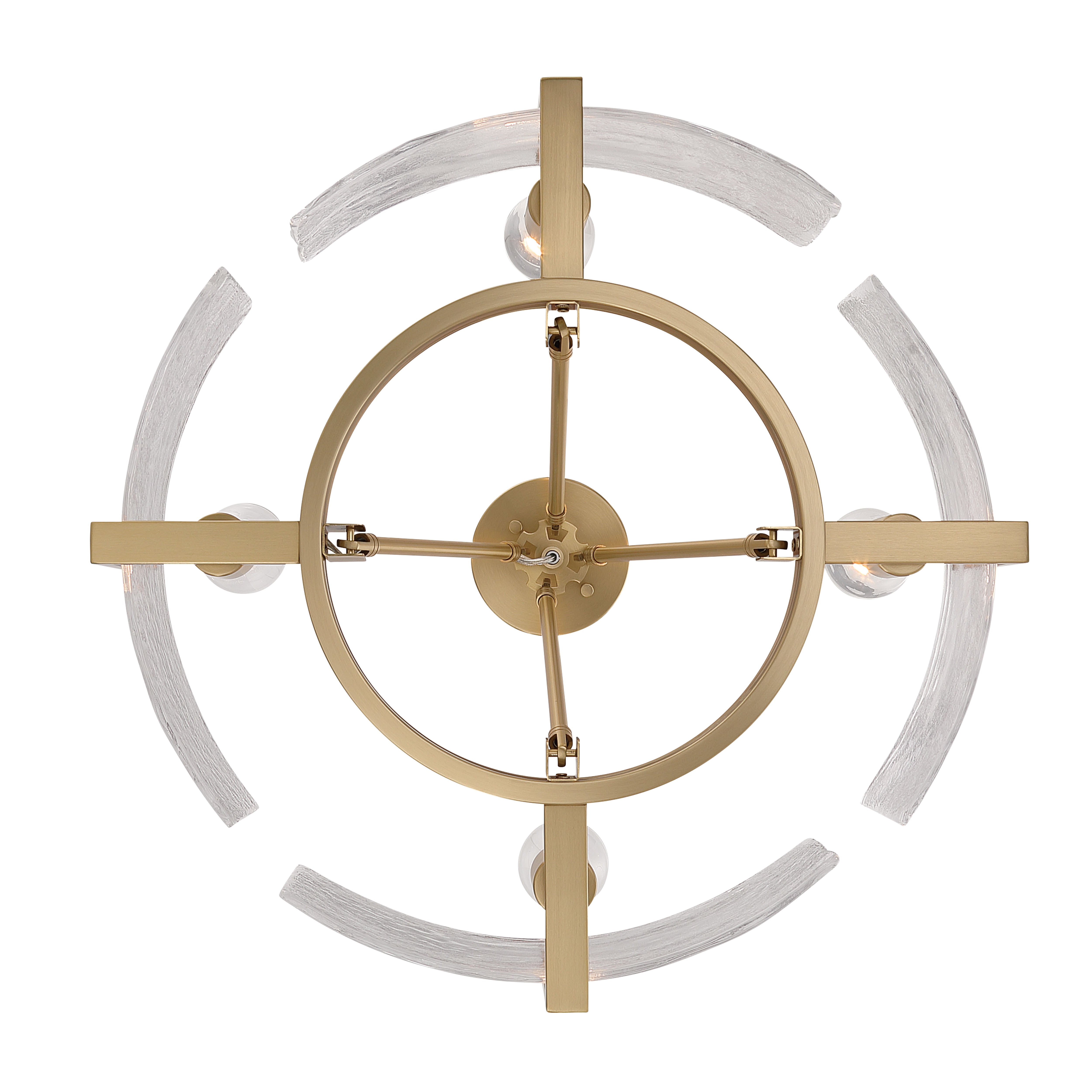 Aenon 4-light Semi-Flush Mount in Brushed Champagne Brass with Hammered Water Glass - - Golden Lighting