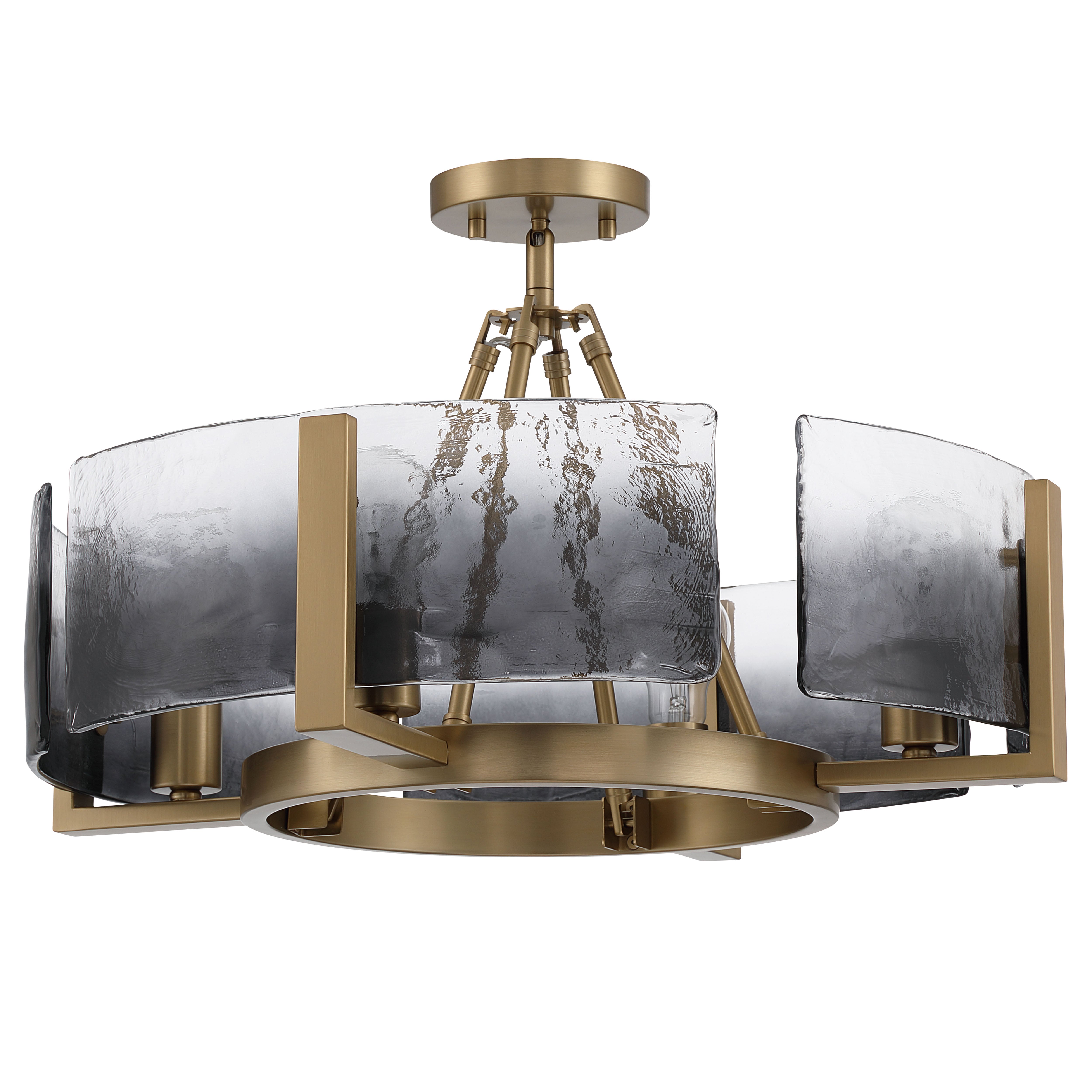 Aenon 4-light Semi-Flush Mount in Brushed Champagne Brass with Smokey Water Glass - - Golden Lighting