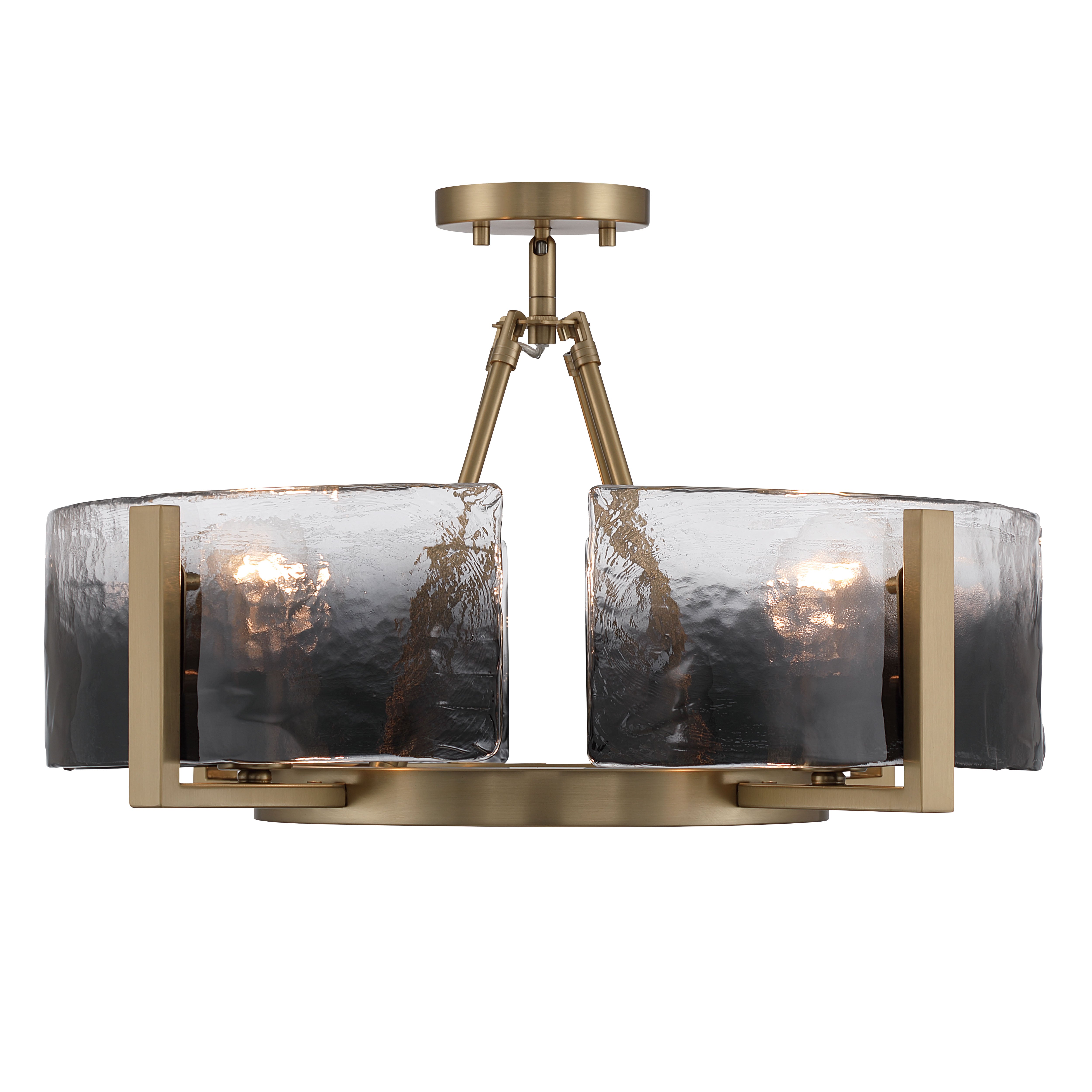 Aenon 4-light Semi-Flush Mount in Brushed Champagne Brass with Smokey Water Glass - - Golden Lighting