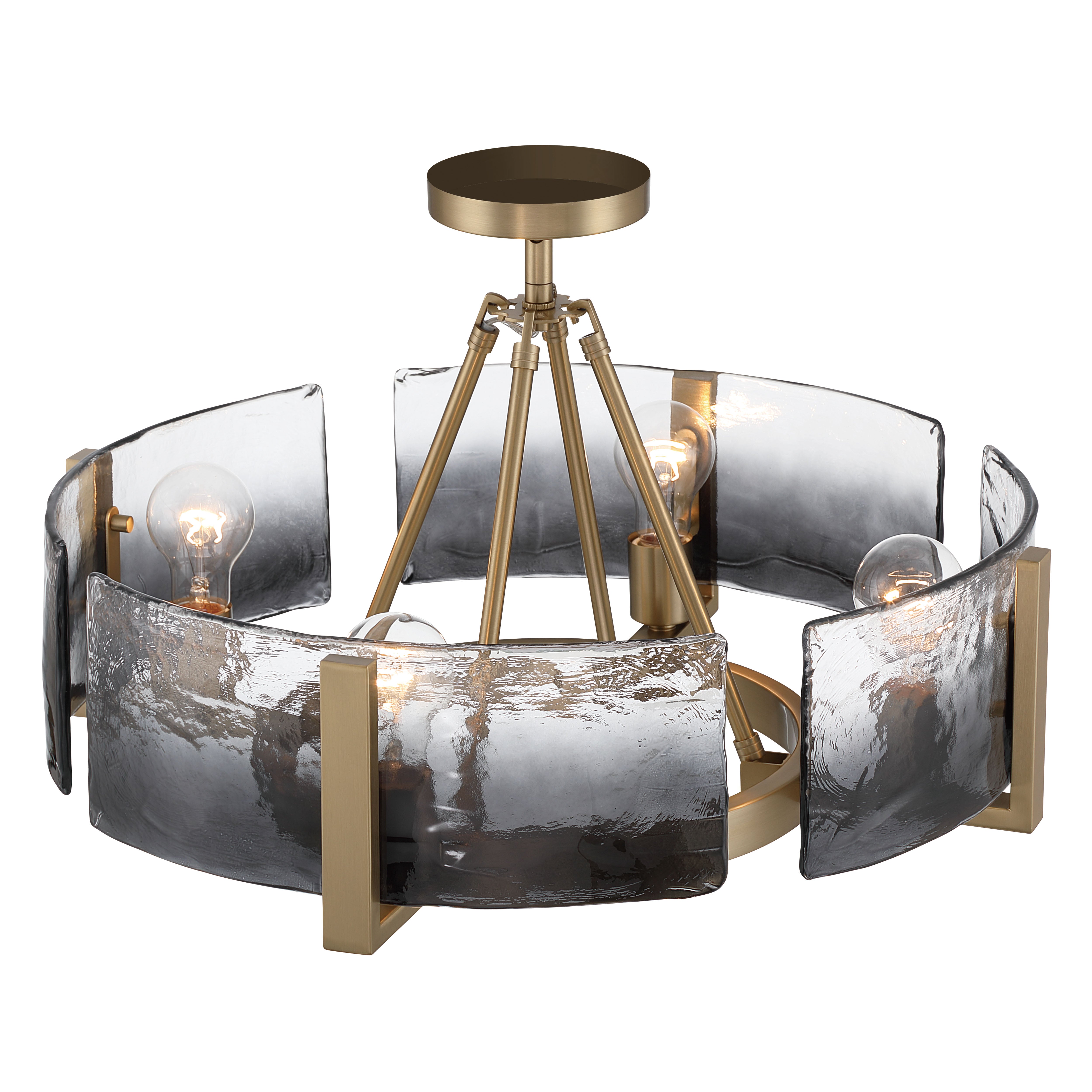 Aenon 4-light Semi-Flush Mount in Brushed Champagne Brass with Smokey Water Glass - - Golden Lighting